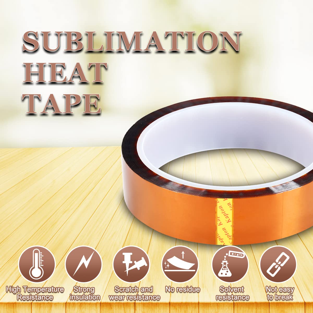 High Temperature Polyimide Film Adhesive Tape - 1 inch (25.4mm) x 36 Yards - No Residue Heat Resistant Tape for Sublimation, Masking, 3D Printing, Electronics & Soldering | Perfect for DIY Crafts, Industrial Use & High Heat Applications