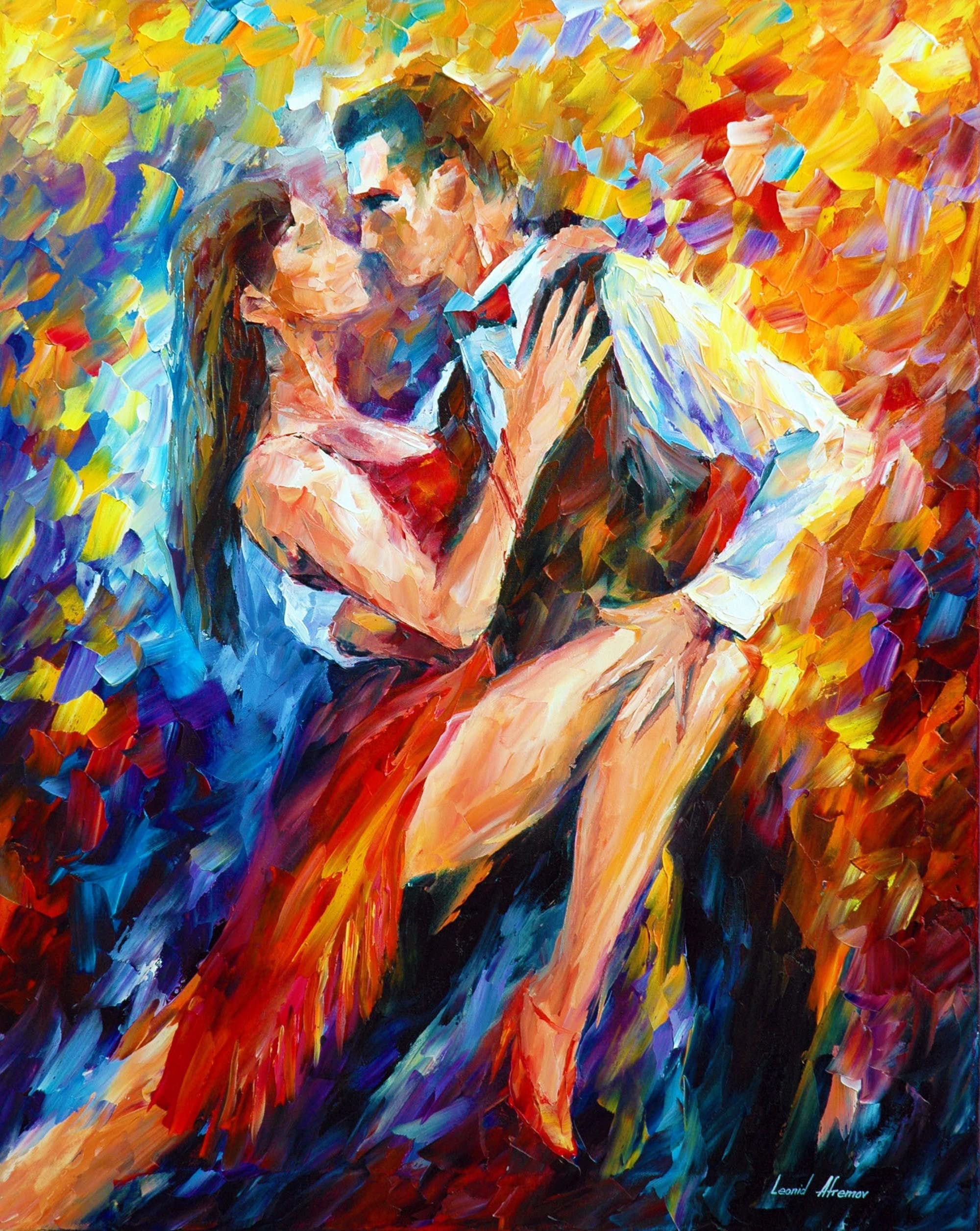 Tango Dance Wall Art Print on Canvas by Leonid Afremov - Hand-Painted Oil Painting Reproduction for Living Room & Bedroom Decor