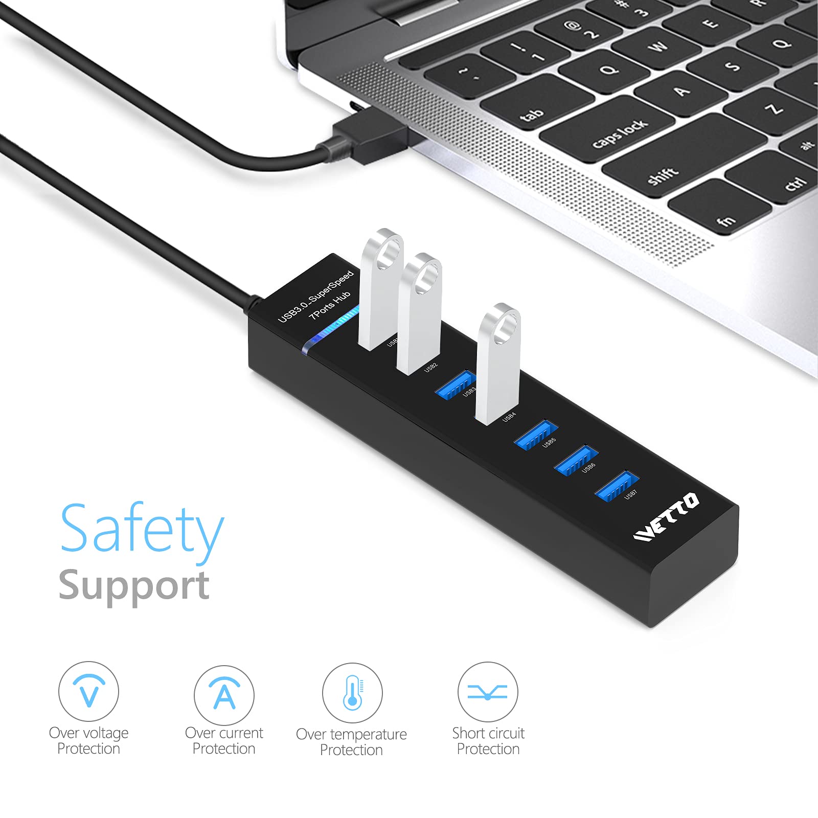 7-Port USB 3.0 Hub with 3.3ft Cable - High Speed Data Transfer USB Splitter for Laptop, PC, MacBook, iMac, Surface Pro - Perfect for Home Office, Gaming & Multi-Device Charging Station