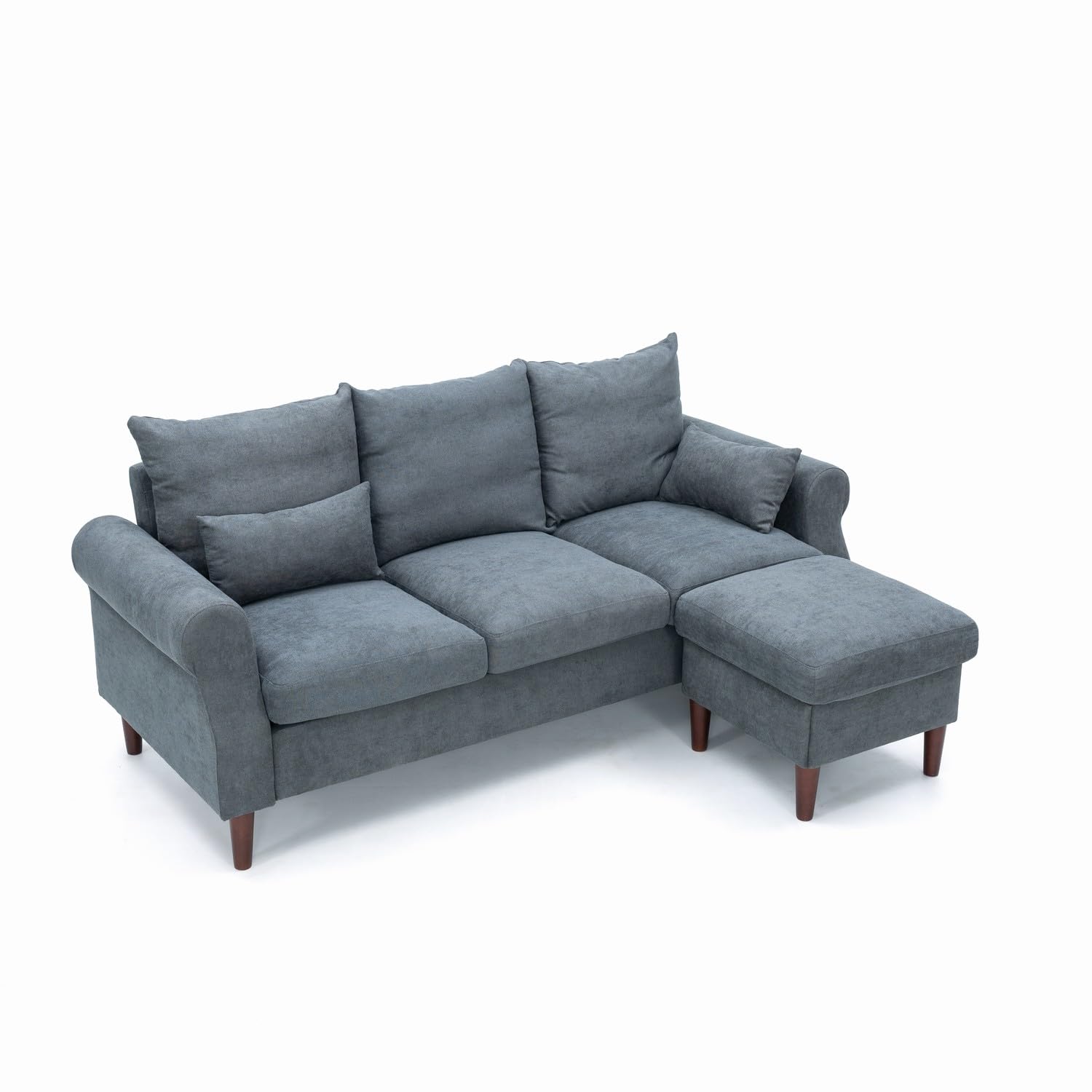 Modern L-Shaped Convertible Sectional Sofa - 3-Seat Fabric Couch for Small Spaces, Grey Scroll Arm Design - Perfect for Apartments, Living Rooms & Home Offices