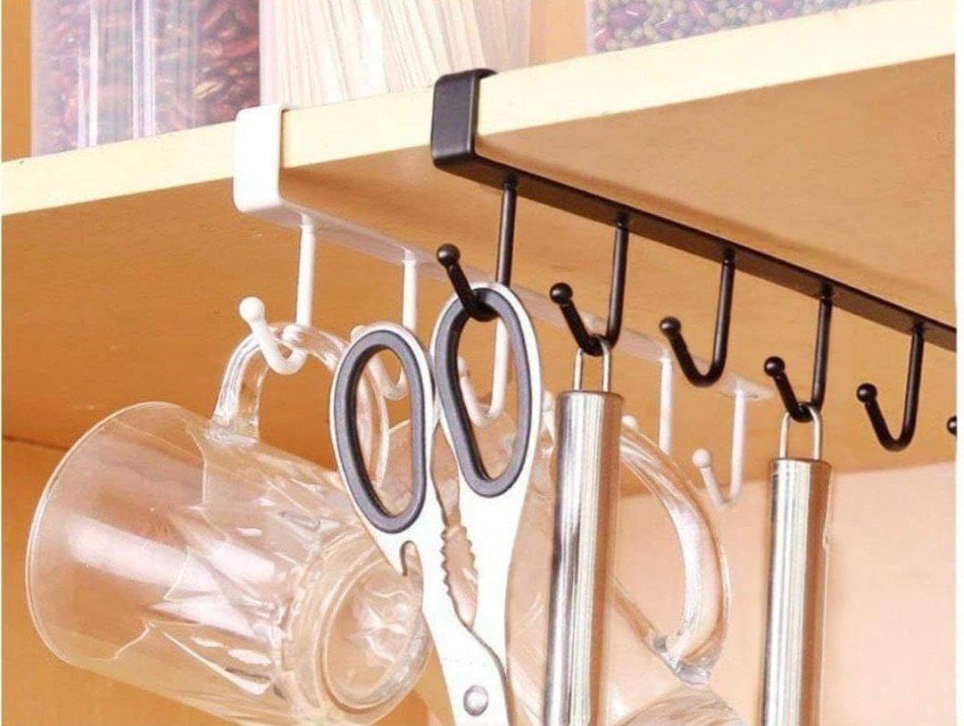 MVM Enterprise Under Shelf Organizer - Heavy Duty Cabinet Hook Hanger for Mugs, Cups, Pots & Pans - Space Saving Kitchen Storage Solution - Perfect for Small Kitchens, RVs & Dorm Rooms