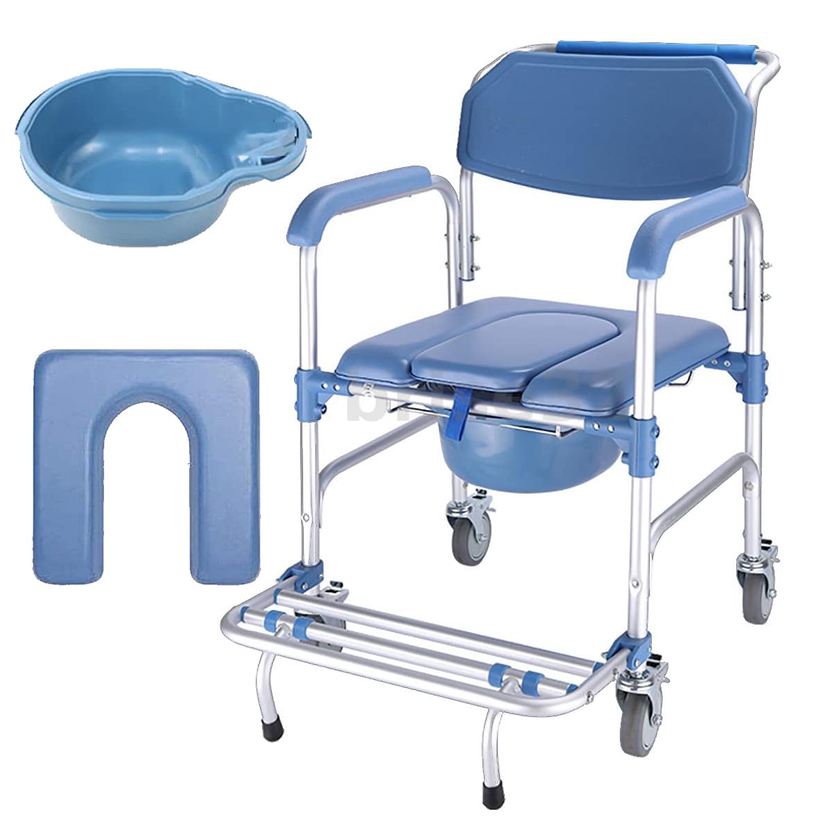 Ybaymy Rolling Shower Commode Chair - 330lbs Weight Capacity Wheelchair with Locking Wheels & Padded Seat for Elderly & Disabled - Ideal for Bathroom Safety, Mobility Assistance & Home Care