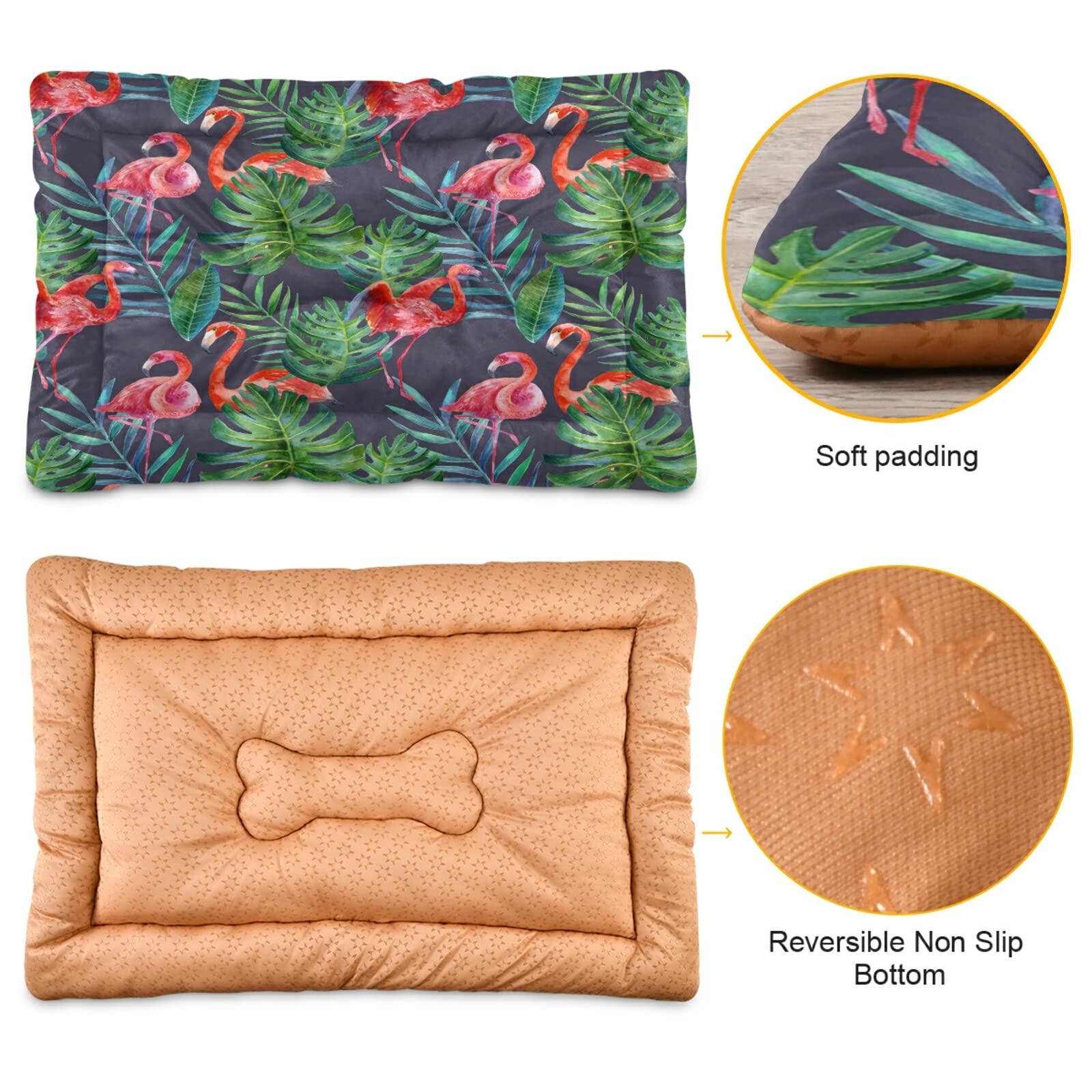 Tropical Flamingo Dog Bed & Cat Bed - Ultra Soft Rectangle Pet Bed for Small & Medium Dogs, 24x18 Inch - Comfortable Calming Bed for Puppies & Kittens - Perfect for Living Room, Bedroom & Pet Travel