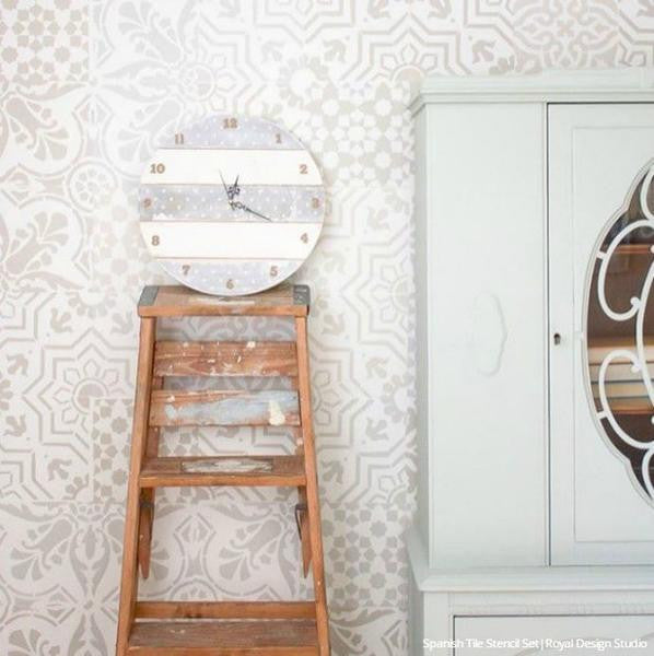Spanish Tile Stencil Set for DIY Home Decor - Reusable Painting Templates for Walls, Floors & Furniture - Perfect for Mediterranean, Moroccan & Spanish Style Designs