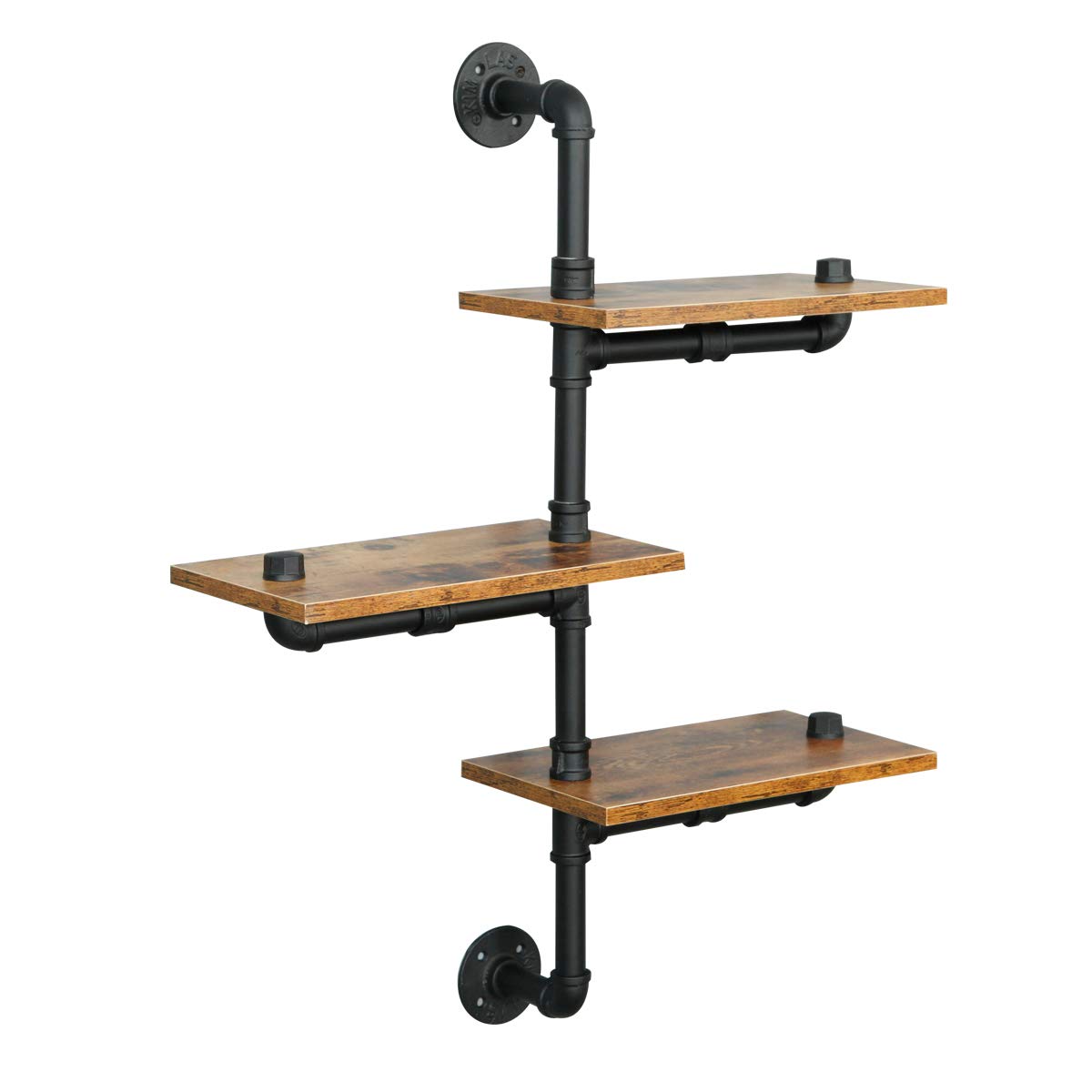 Industrial Pipe Shelving with Wood Planks - Rustic Floating Wall Mounted Shelves for Bar, Kitchen & Living Room | Perfect for Home Decor, Storage & Display