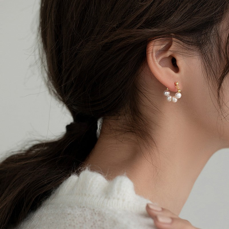 Freshwater Pearl Donut Gold Earrings for Women | 14K Gold Plated Pearl Jewelry | Elegant Gift for Birthday, Anniversary & Wedding | HE608