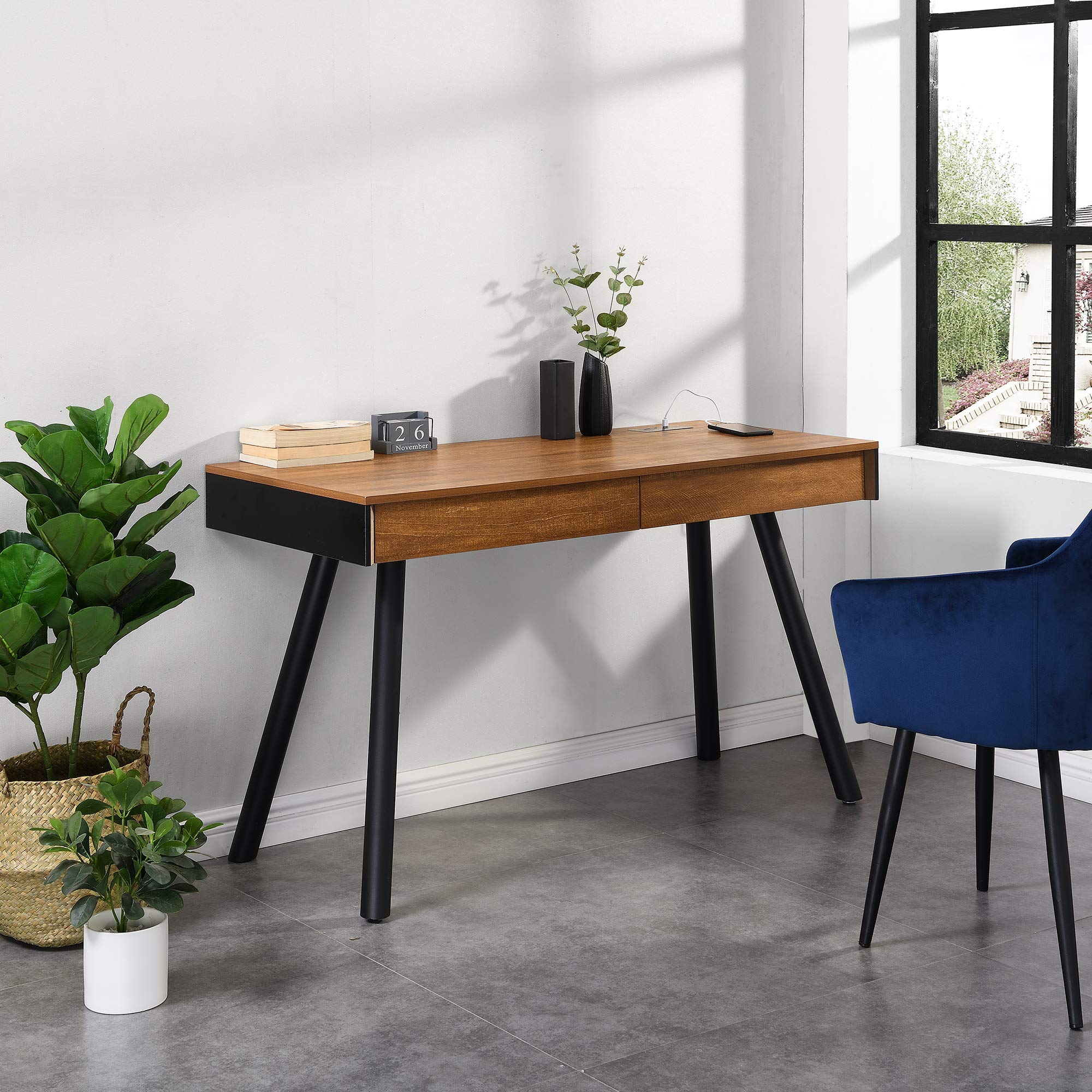 Cherry Tree Furniture ZERMATT Smart Desk with Built-in Bluetooth/USB Speaker & Charger - Adjustable Height Standing Desk for Home Office, Gaming & Study - Perfect for Remote Work & Online Classes