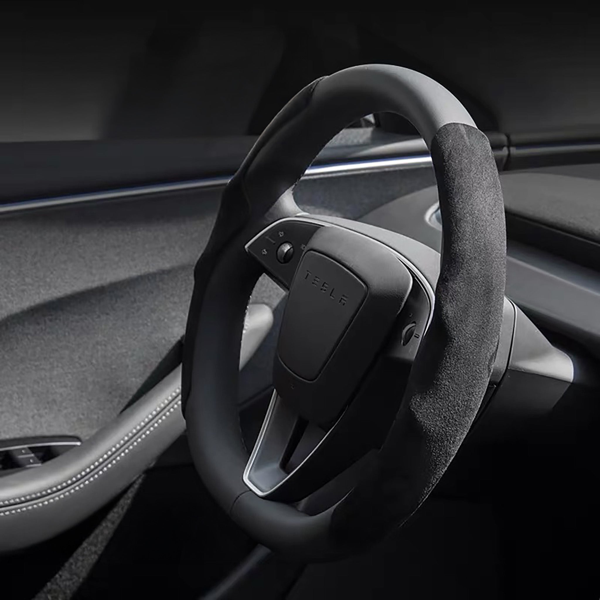 Premium Suede Steering Wheel Cover for Tesla Models Y, 3, S, X (2020-2025) | Custom Fit, Non-Slip Grip | Luxury Driving Comfort for Commuting & Road Trips