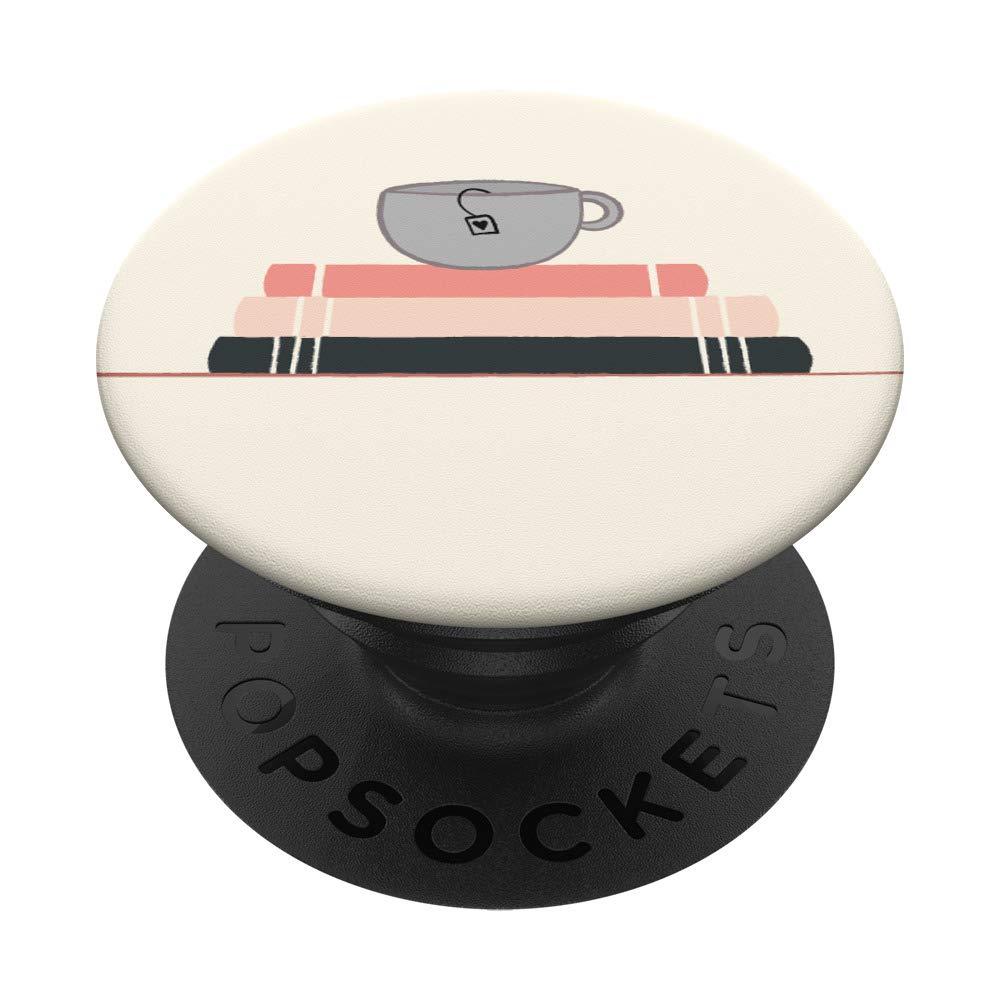 Swappable PopGrip for Phones & Tablets - Cute Book Stack with Tea Cup Design for Book Lovers | Perfect Gift for Readers, Book Club Members & Tea Enthusiasts
