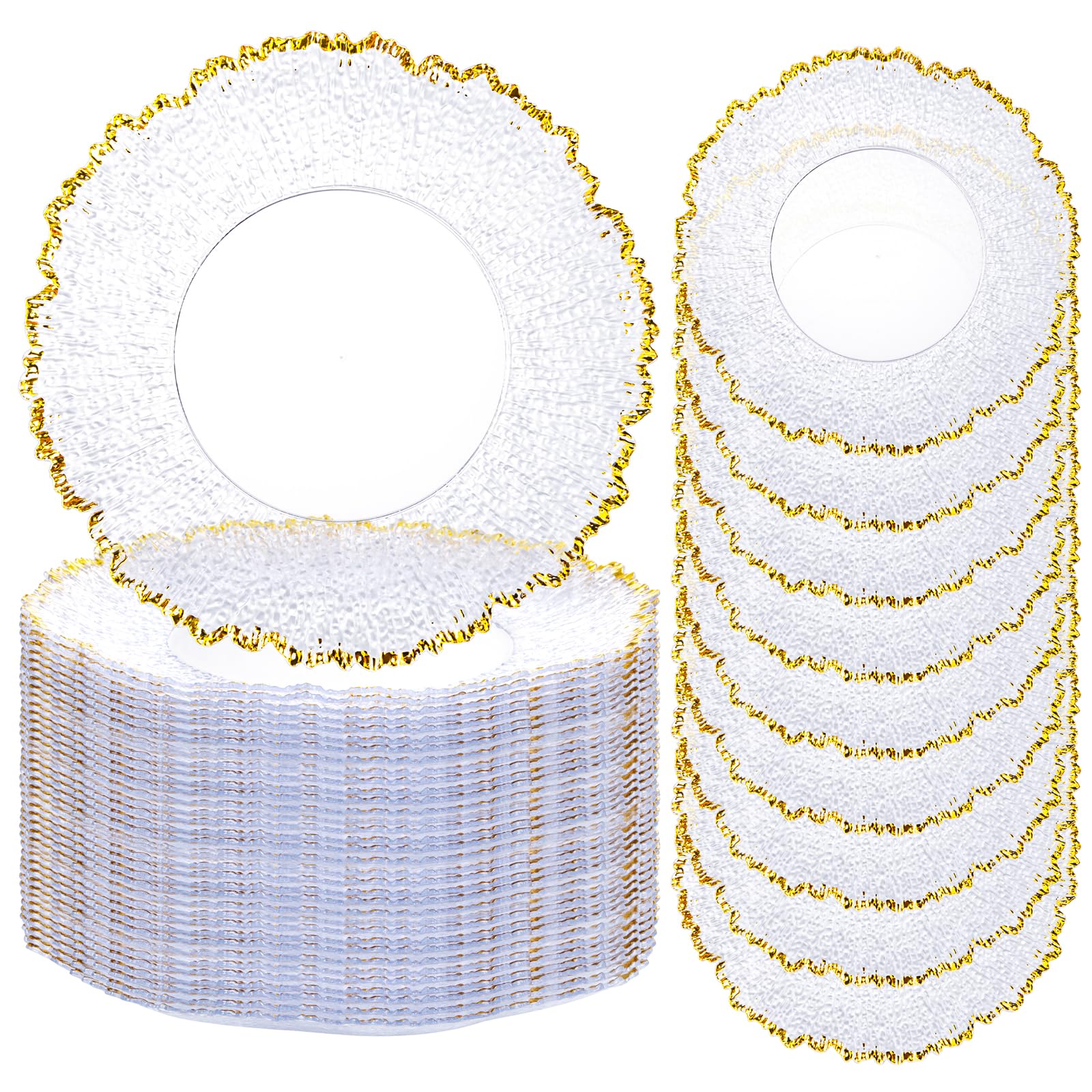 20-Pack Clear & Gold 13-Inch Disposable Plastic Charger Plates - Elegant Tableware for Wedding Receptions, Dinner Parties, and Family Gatherings - Perfect for Formal Events, Holiday Celebrations, and Special Occasions