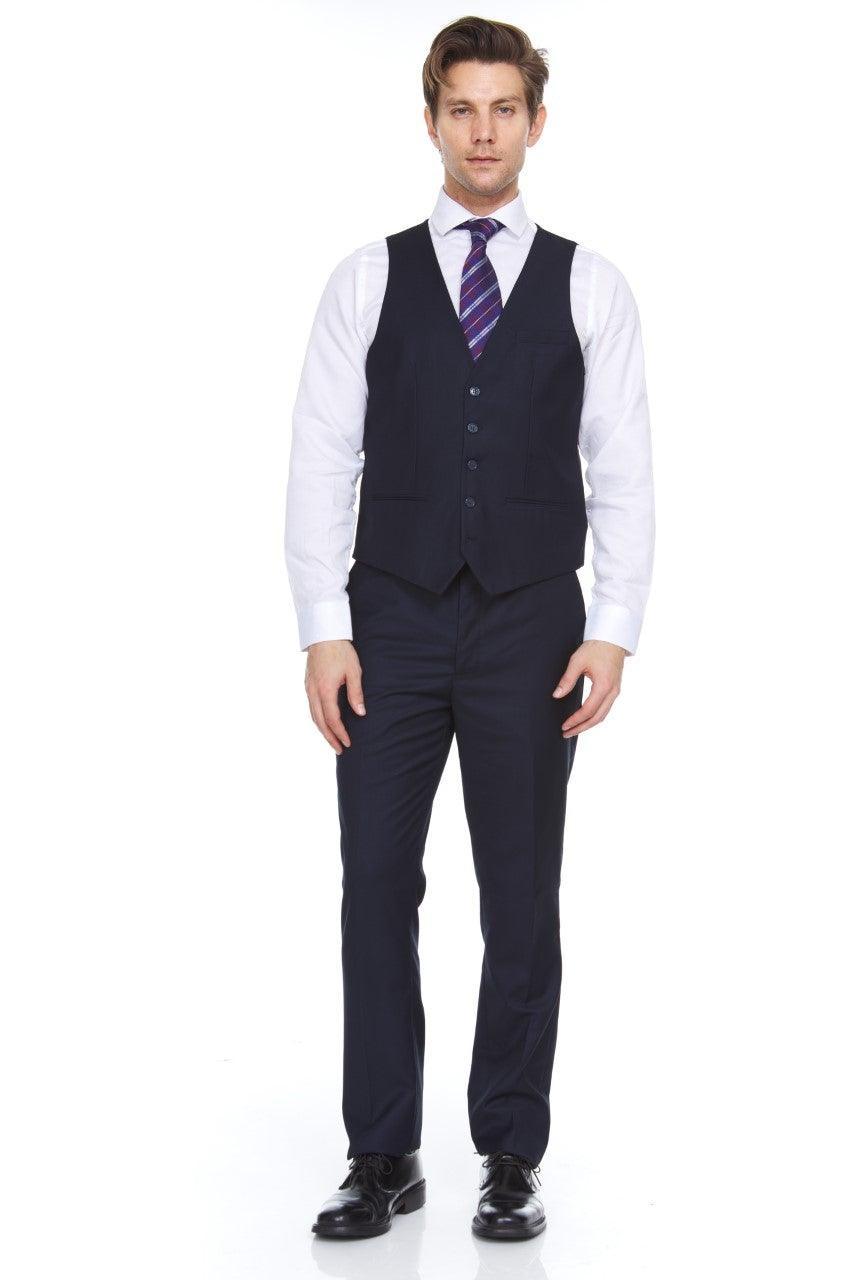 Ferera Collection Men's 3 Piece Modern Fit Suit Solid Navy - Premium Business & Wedding Attire for Formal Occasions & Special Events