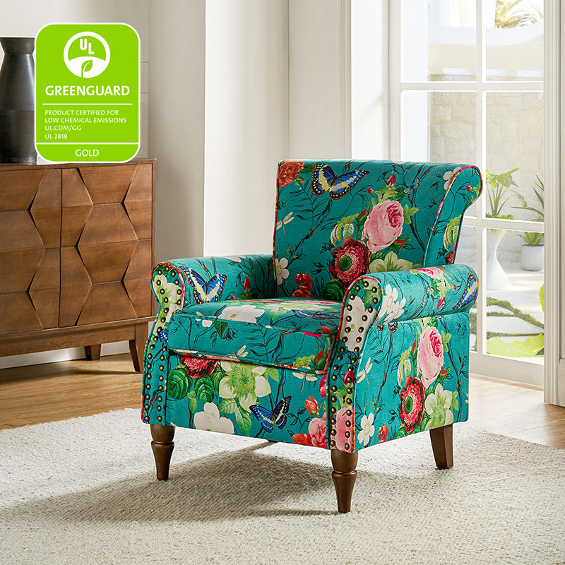 Artemisa Modern Floral Pattern Upholstered Armchair - Comfortable Living Room Accent Chair for Home Office & Lounge Decor