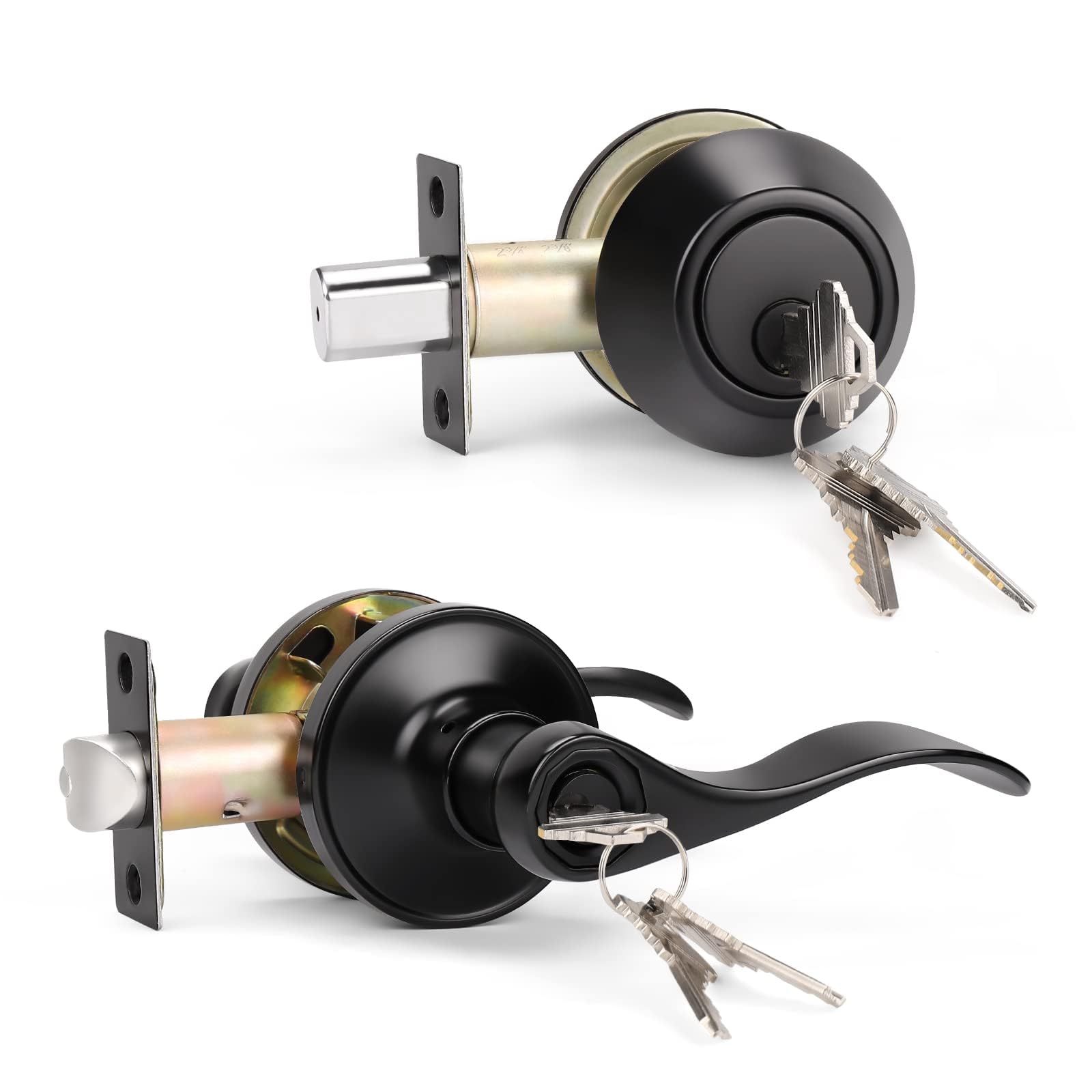 KNOBWELL 5-Pack Keyed Alike Door Lever Lock Set with Deadbolt - Exterior & Interior Use
