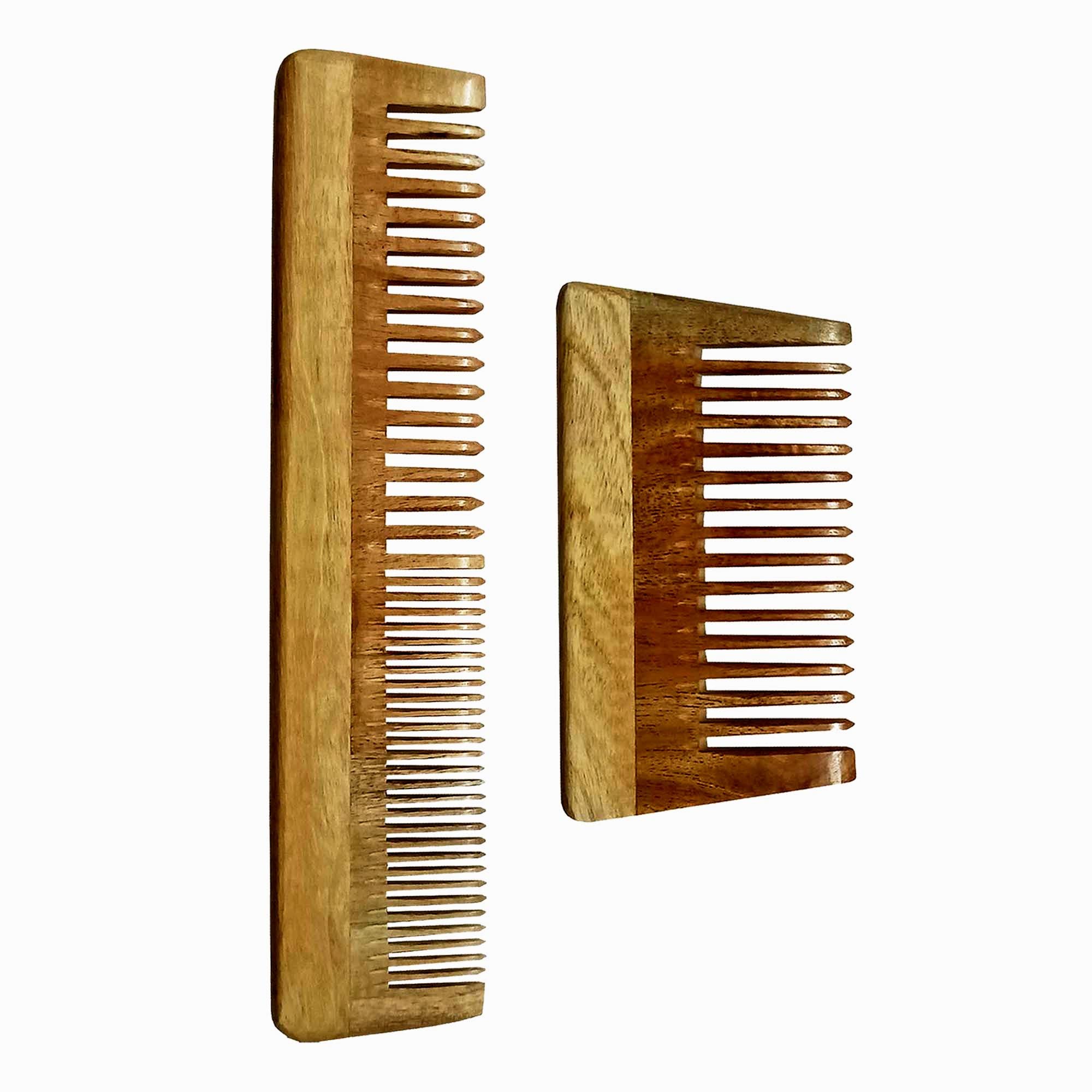 Ginni Innovations 2-Pack Neem Wood Combs for Hair Detangling - 7.5