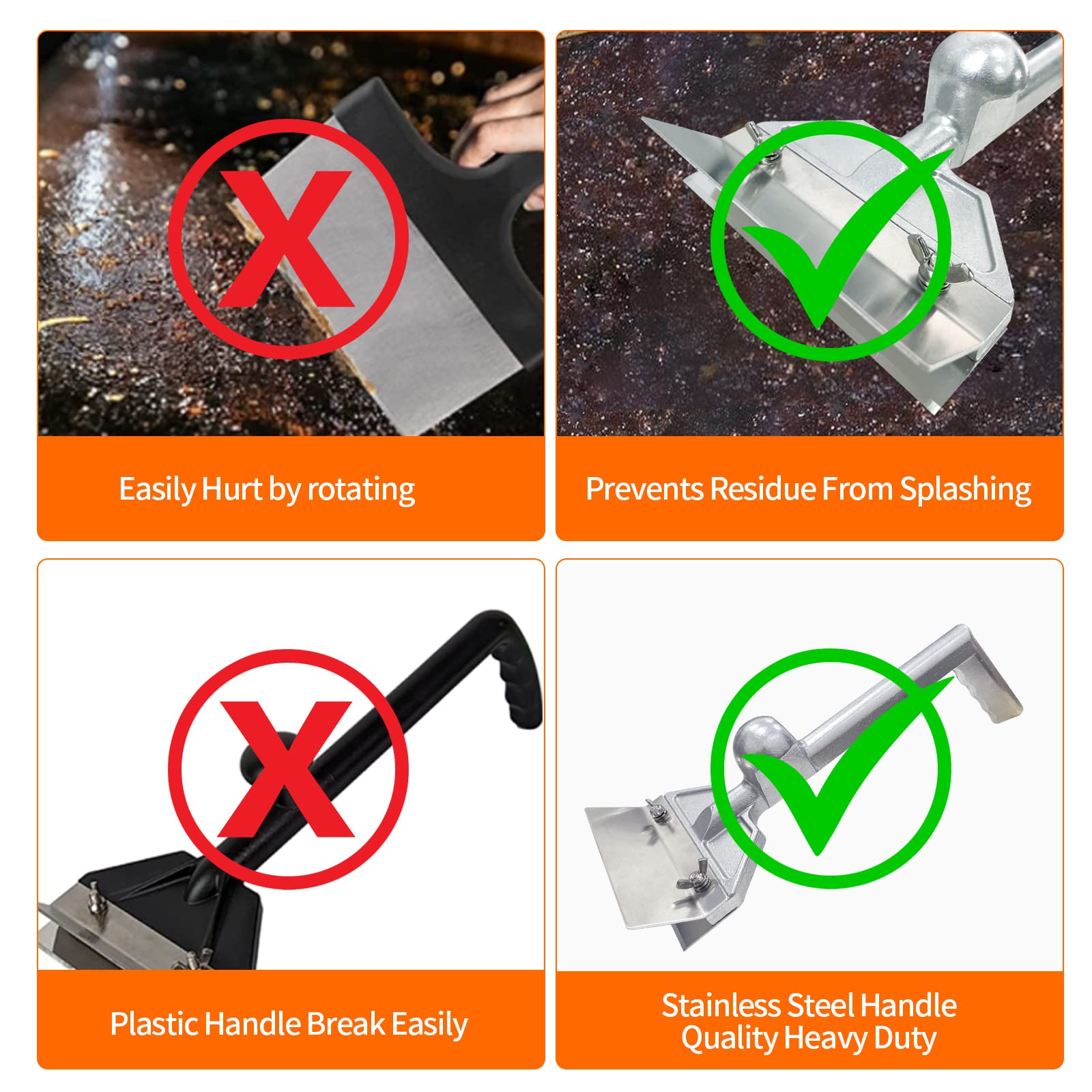 Heavy Duty Cast Iron Grill Scrapers Set with Replacement Blades - Commercial Griddle Cleaner for Restaurants, Diners & Outdoor BBQ - Perfect for Grill Maintenance and Cast Iron Surface Cleaning
