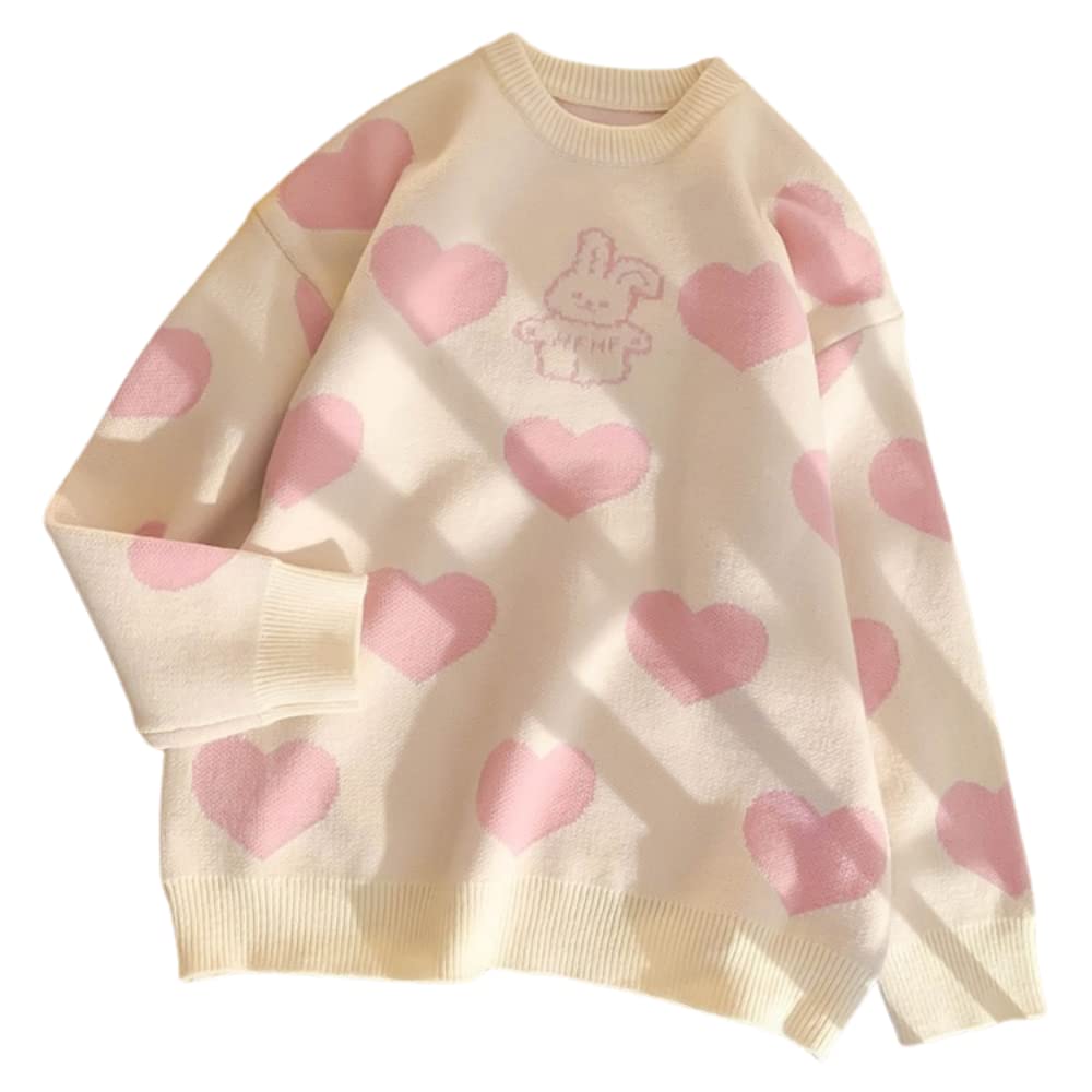 Cute Bunny Sweater for Women & Teens - Kawaii Love Hearts Fashion for Casual Wear