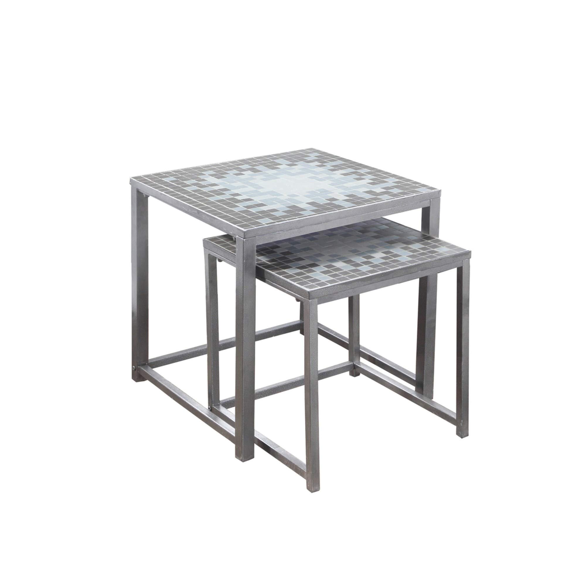 Monarch Specialties 3141 Nesting Table Set of 2 - Modern Side End Accent Tables for Living Room & Bedroom - Metal Tile Top in Blue & Grey - 20