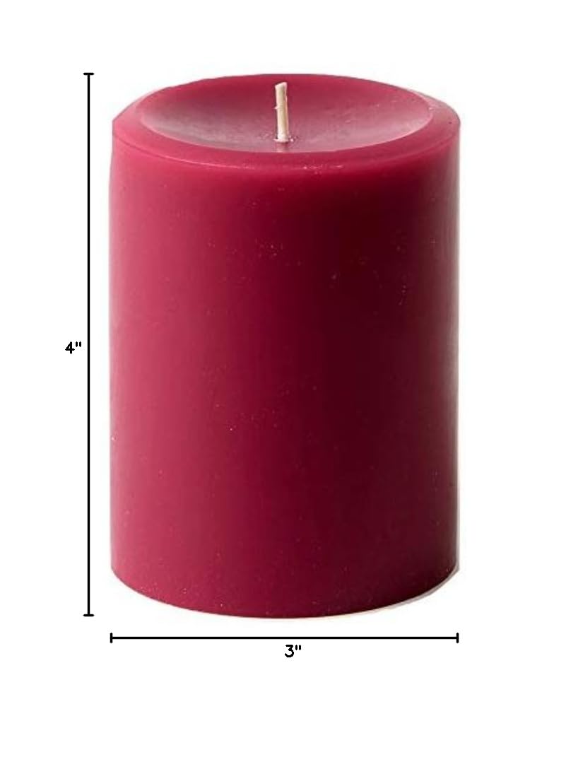 Premium Unscented Pillar Candles Set of 3 - Dripless Hand-Poured Burgundy Candles for Home Decor, 60-Hour Burn Time, 3x4 Inch - Perfect for Weddings, Romantic Dinners & Cozy Ambiance