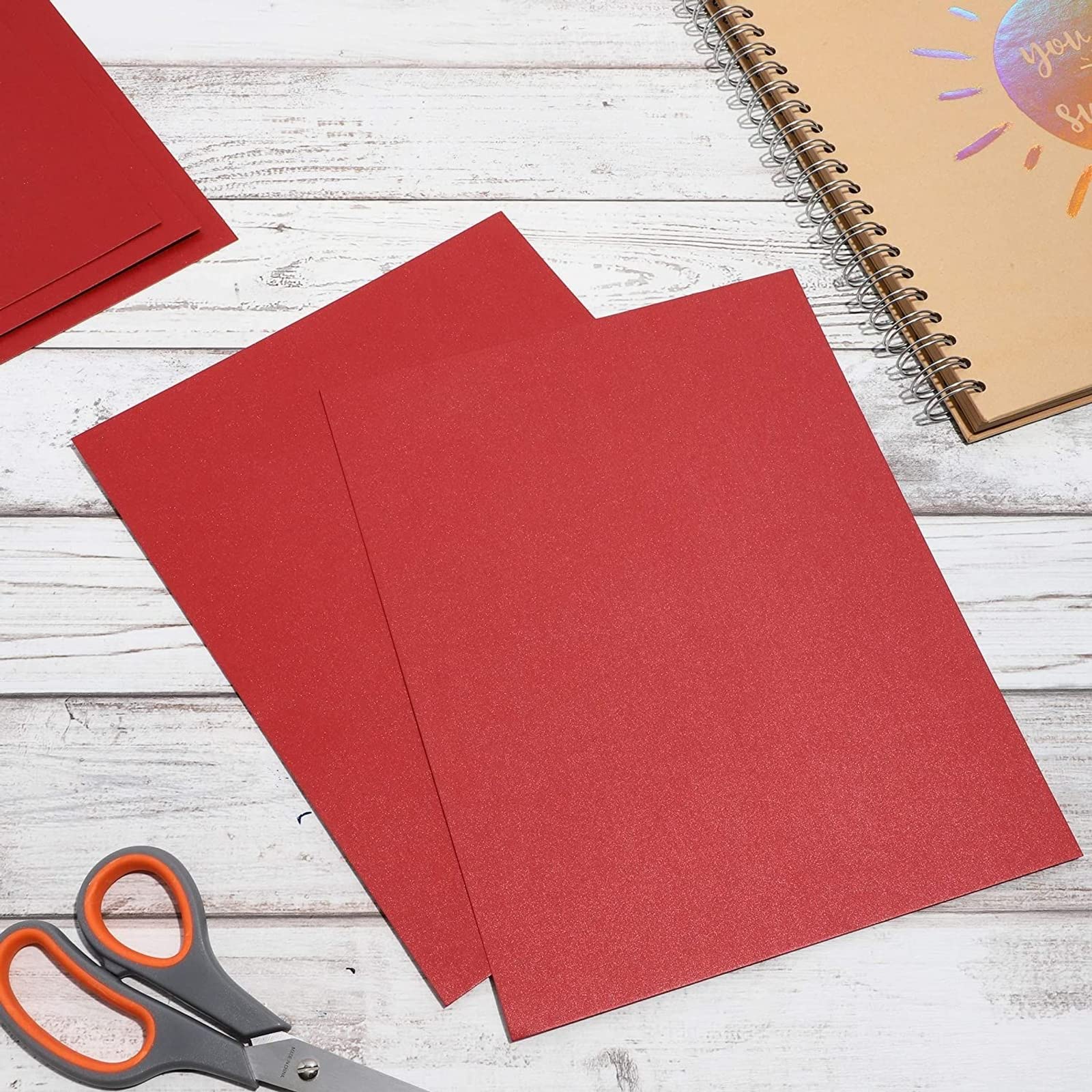 Paper Junkie Red Shimmer Metallic Craft Paper - 8.5 x 11 Inch, 50 Sheets Pack - Perfect for Scrapbooking, Card Making & DIY Decorations