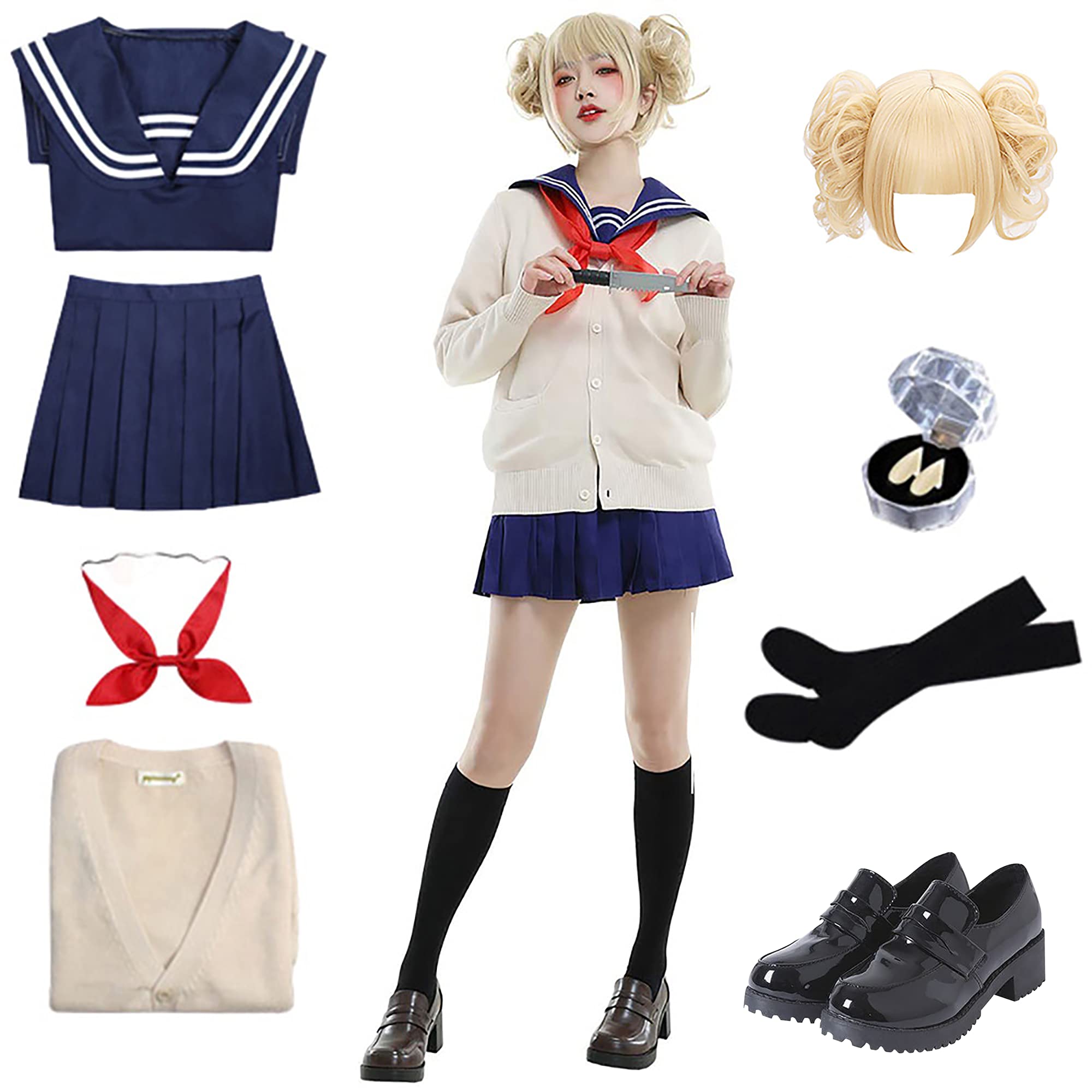 Himiko Toga Cosplay Costume Full Set with Wig & Shoes - Anime My Hero Academia School Uniform JK Dress for Halloween, Comic Con, Cosplay Events & Anime Parties