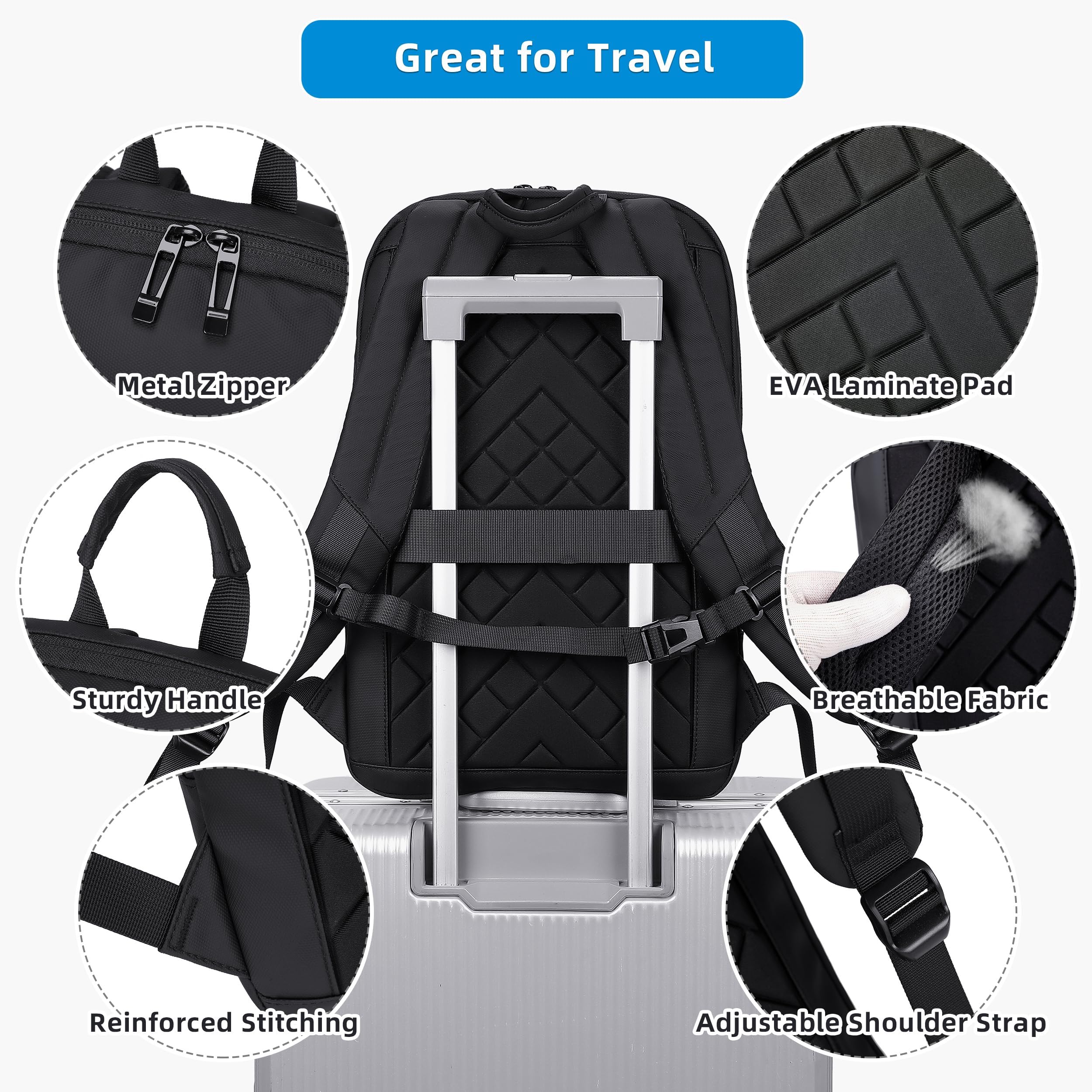 Caoroky Knight Men's 15.6 Inch Slim Laptop Backpack with USB Charging Port - Waterproof Anti-Theft Business Travel Backpack for Work, College & Commuting - Black