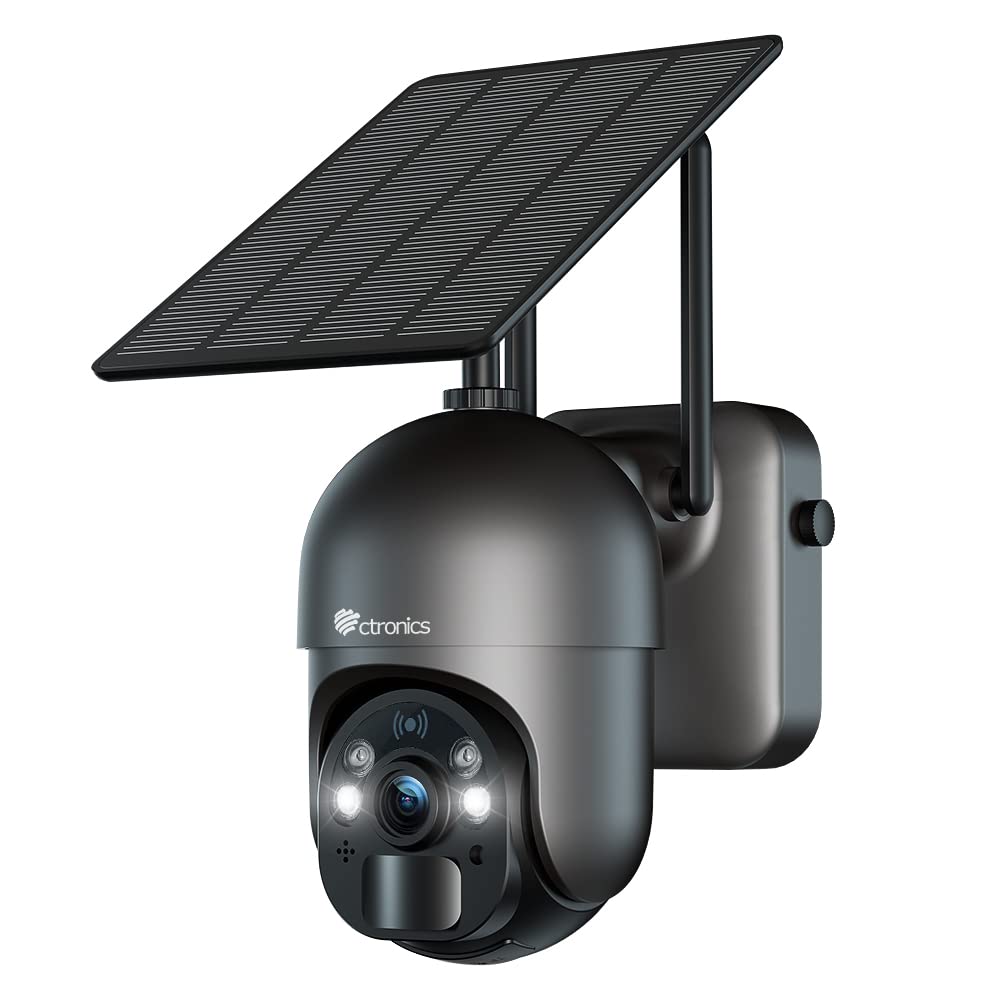 Ctronics 2.5K 4MP Wireless Outdoor Security Camera with Solar Power - 2560x1440P HD, 7800mAh Battery, 360° PTZ, Color Night Vision, PIR Human Detection, 2-Way Audio, IP66 Weatherproof - Ideal for Home, Yard, and Business Surveillance