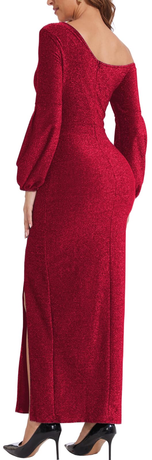 Elegant Sparkly Sequin Long Sleeve Formal Dresses for Women | Off Shoulder High Split Evening Gown | Perfect for Prom, Wedding, Cocktail Party & Special Occasions