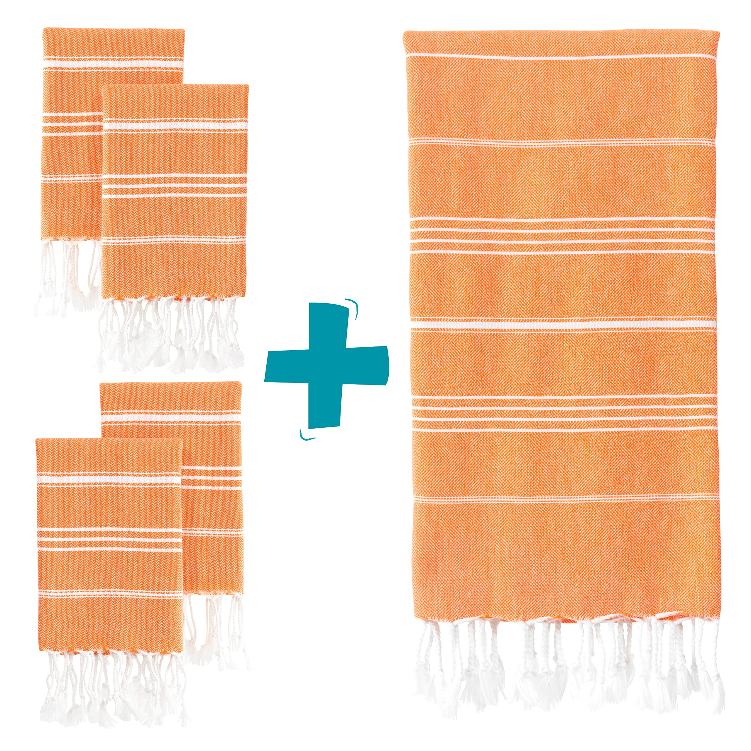 Premium Turkish Cotton Towel Set - 2 Hand Towels (20x30 inches) & 1 Bath Towel (38x71 inches) - 100% Organic Cotton, Prewashed for Ultra Softness - Orange Bathroom Decor for Spa, Gym & Luxury Home Use