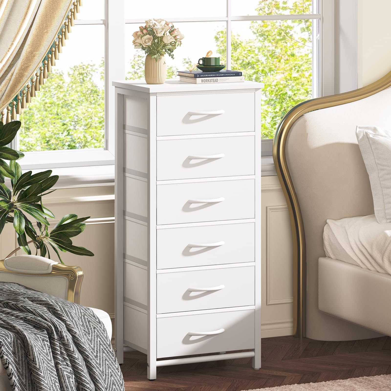 Yoobure Tall Nightstand with 6 Drawers - Bedroom Storage for Small Spaces & Dorms