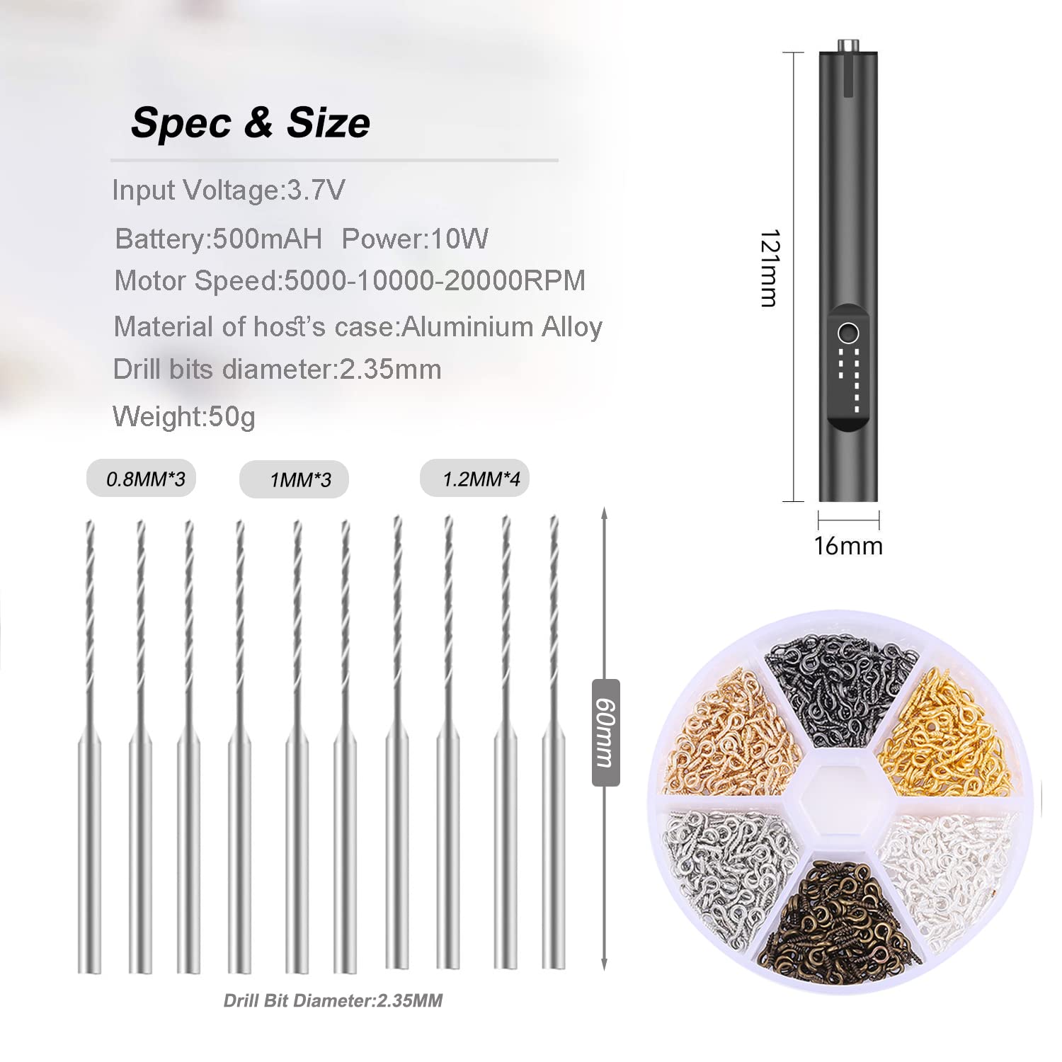 Resin Drill Pin Vise Hand Tool with 20-Piece Drill Bit Set & Eye Screws - Perfect for DIY Resin Jewelry Making, Woodworking, Clay Crafts & Keychain Art Projects - White Crafting Tool Kit for Hobbyists & Artists
