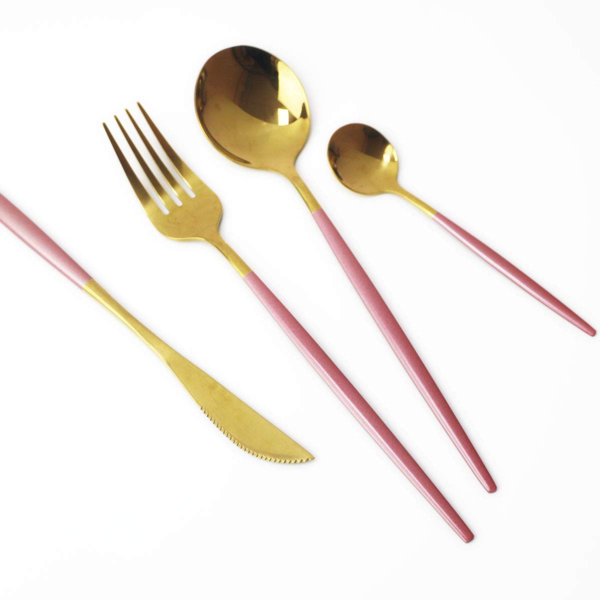 24-Piece Stainless Steel Flatware Set - 18/10 Mirror Polished Silverware with Pink Handles (6 Sets) - Durable Forks, Spoons & Knives for Family Dinners, Parties & Everyday Dining