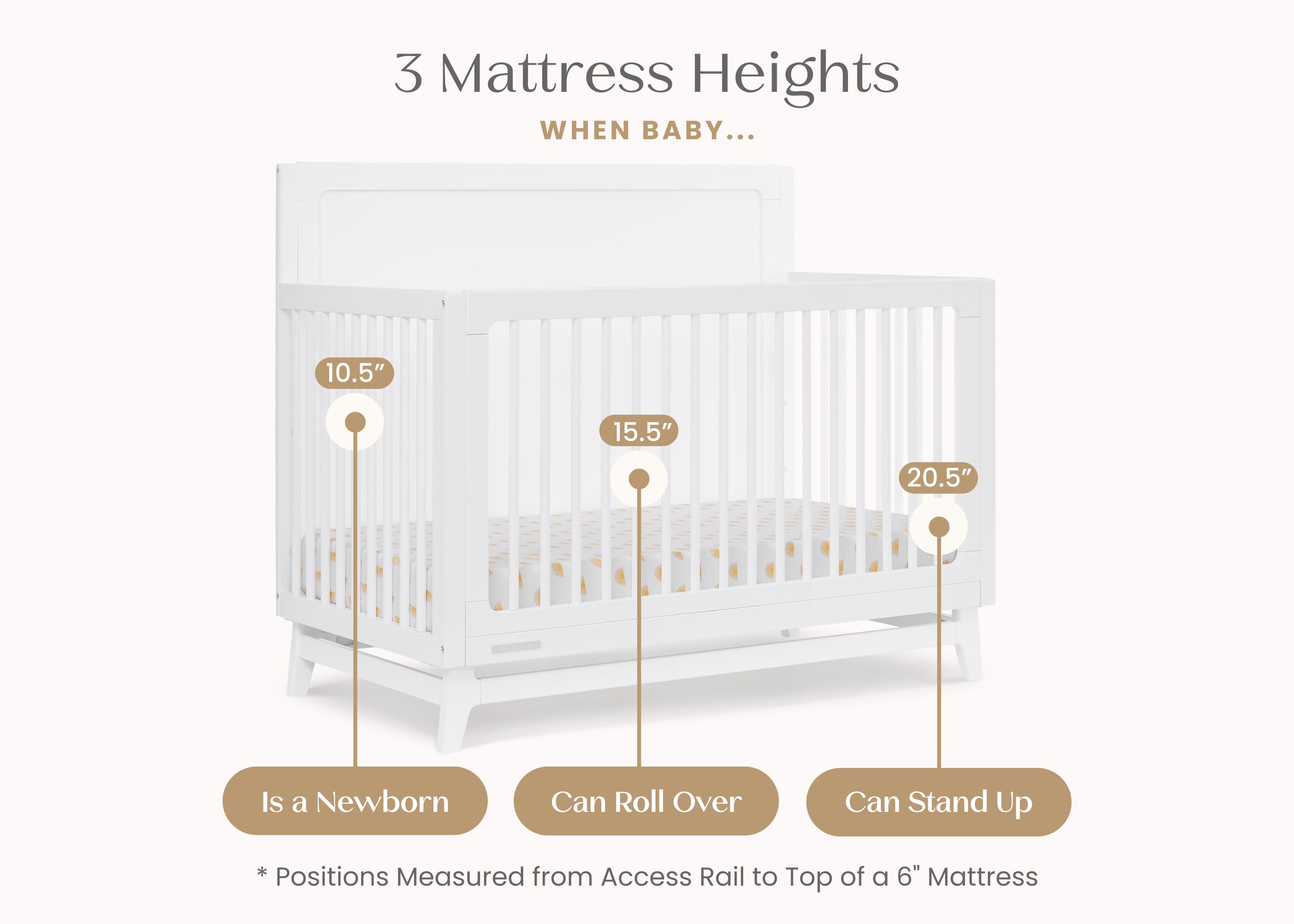 Convertible 6-in-1 Baby Crib by Spencer - Nursery Furniture That Grows with Your Child from Newborn to Toddler Bed