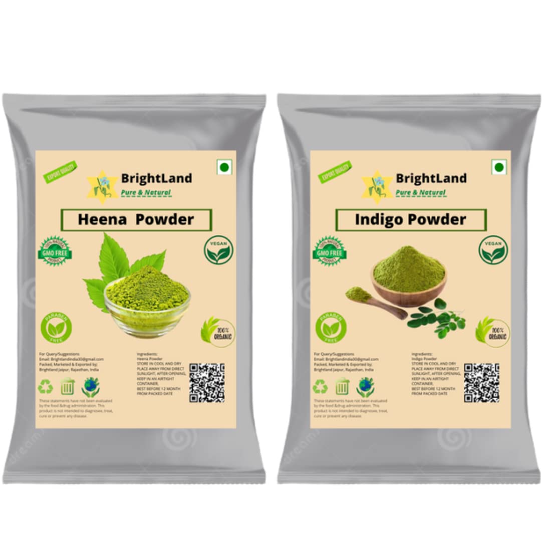 Brightland 100% Natural Black Hair Dye - Henna & Indigo Powder (200g) | Chemical-Free Hair Coloring for Dark Shade | Perfect for At-Home Hair Treatment & Gray Coverage