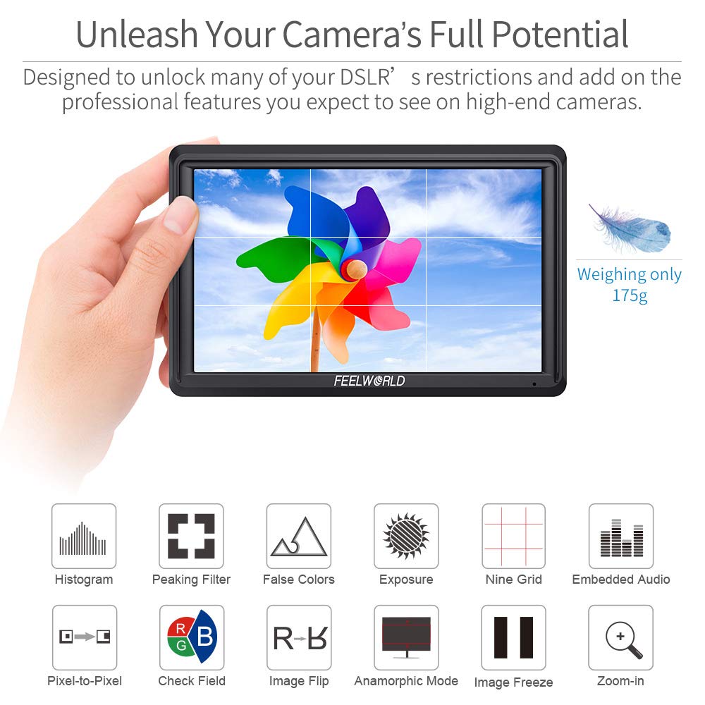FEELWORLD S55 6 Inch Full HD 1920x1080 IPS DSLR Camera Field Monitor with 4K HDMI, LUT, Peaking Focus Assist - Professional Video Accessory for Filmmaking, Vlogging & Outdoor Shooting
