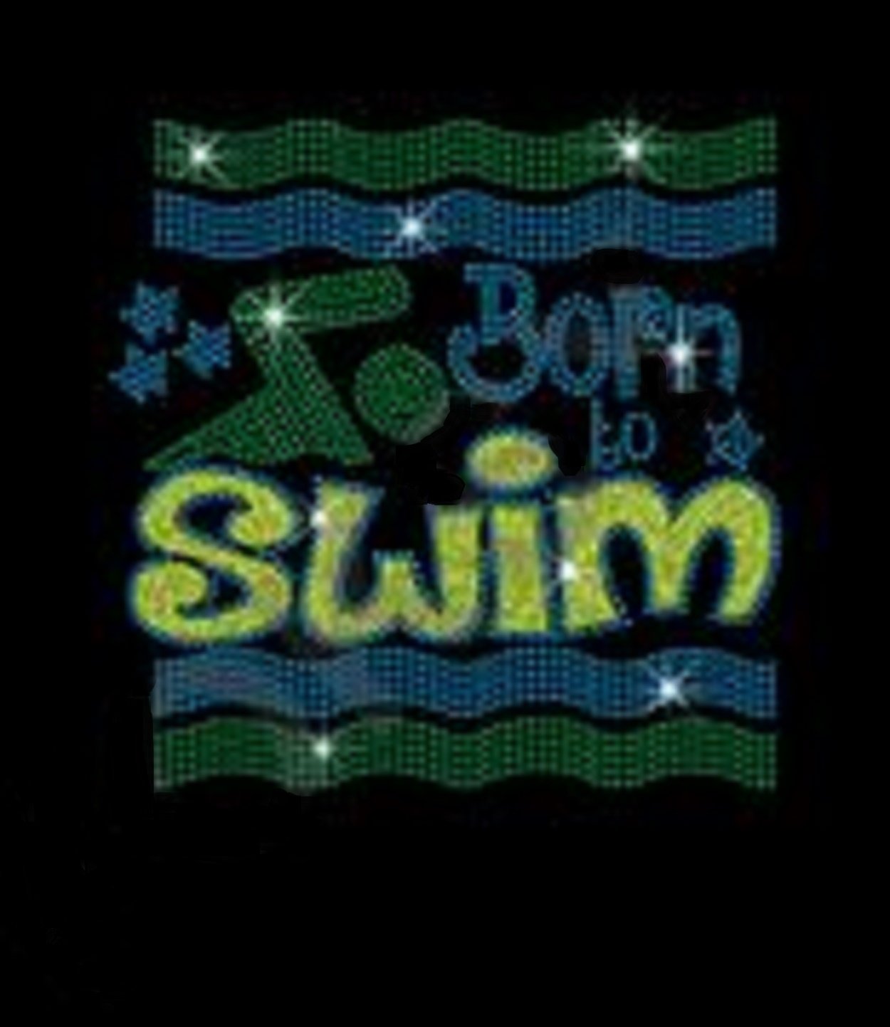 Born to Swim Rhinestone Iron-On Transfer - Sparkling DIY Decal for Swimsuits, T-Shirts & Bags | Perfect for Swim Teams, Beach Parties & Summer Fashion
