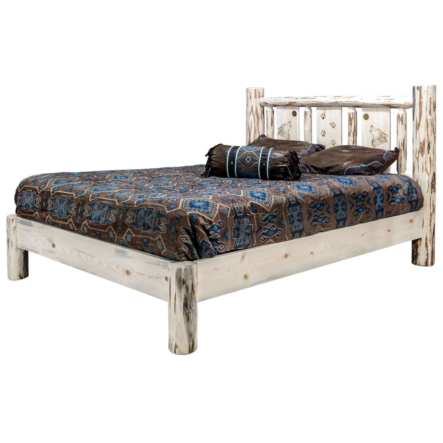 Montana Log Collection Solid Wood Queen Size Platform Bed Frame - Rustic Cabin Style Bedroom Furniture for Cozy Home Decor | Perfect for Log Cabins, Farmhouse & Lodge Themed Bedrooms