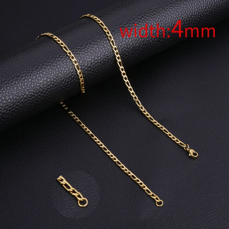 Figaro Cuban Link Chain Necklace for Men - 14K Gold Plated Stainless Steel Jewelry for Everyday Wear & Gifting
