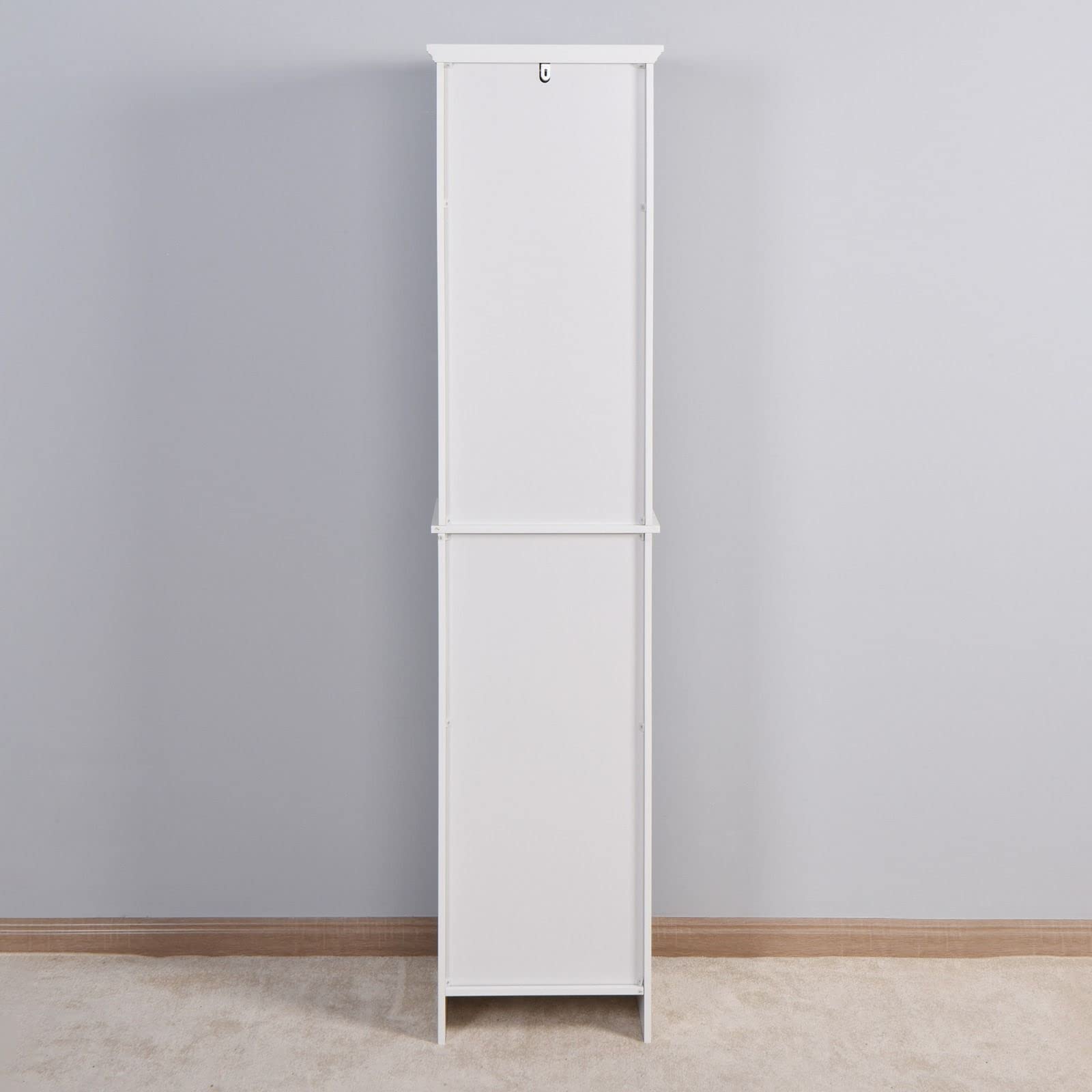 Tall Narrow Storage Cabinet - Multifunctional White Cabinet with 2 Open Shelves & Cupboard | Perfect for Bedroom, Bathroom, or Kitchen Organization