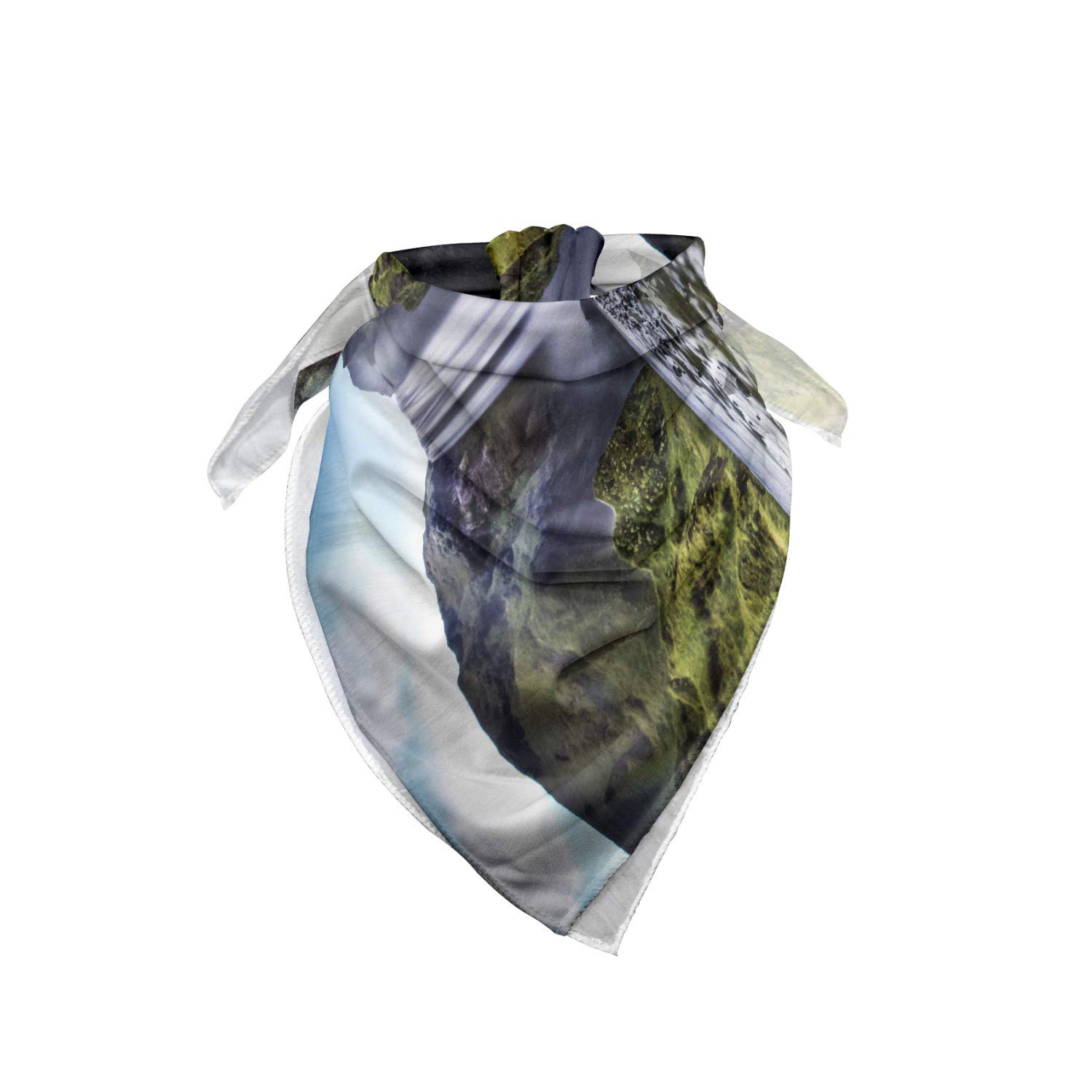 Lunarable Unisex Bandana - Waterfall Skogafoss Rocky River Print in Blue, Green & Dark Brown | Fashion Accessory for Outdoor Activities, Hiking & Travel