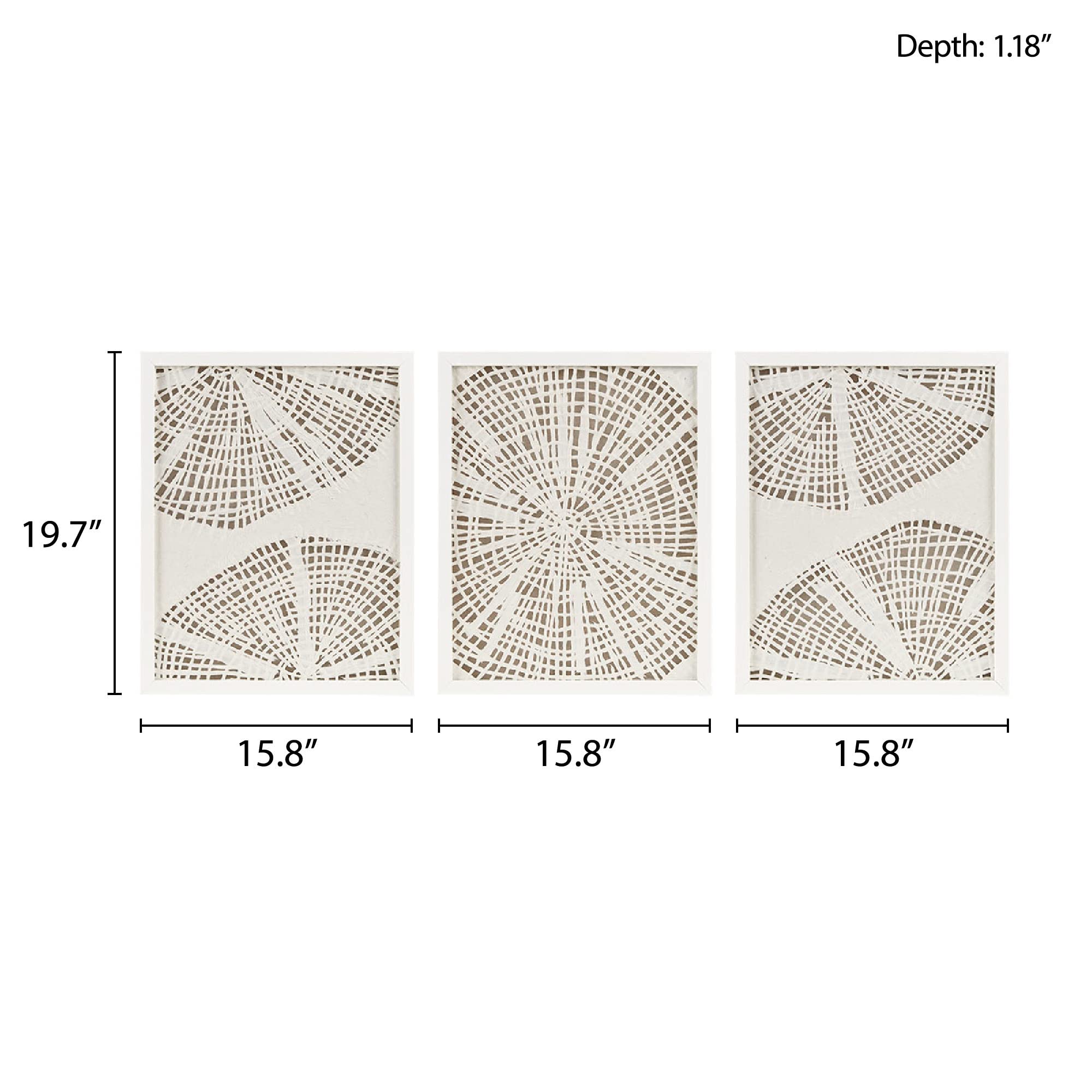 Madison Park Solana Natural Rice Paper Framed Wall Art Set - Handmade Coastal Abstract Lines Design with Glass Front & Wood Shadow Box - Modern Home Decor for Living Room & Bedroom - Ready to Hang 3-Piece Wall Art in Off White - Perfect for Beach House Decor & Contemporary Interior Design