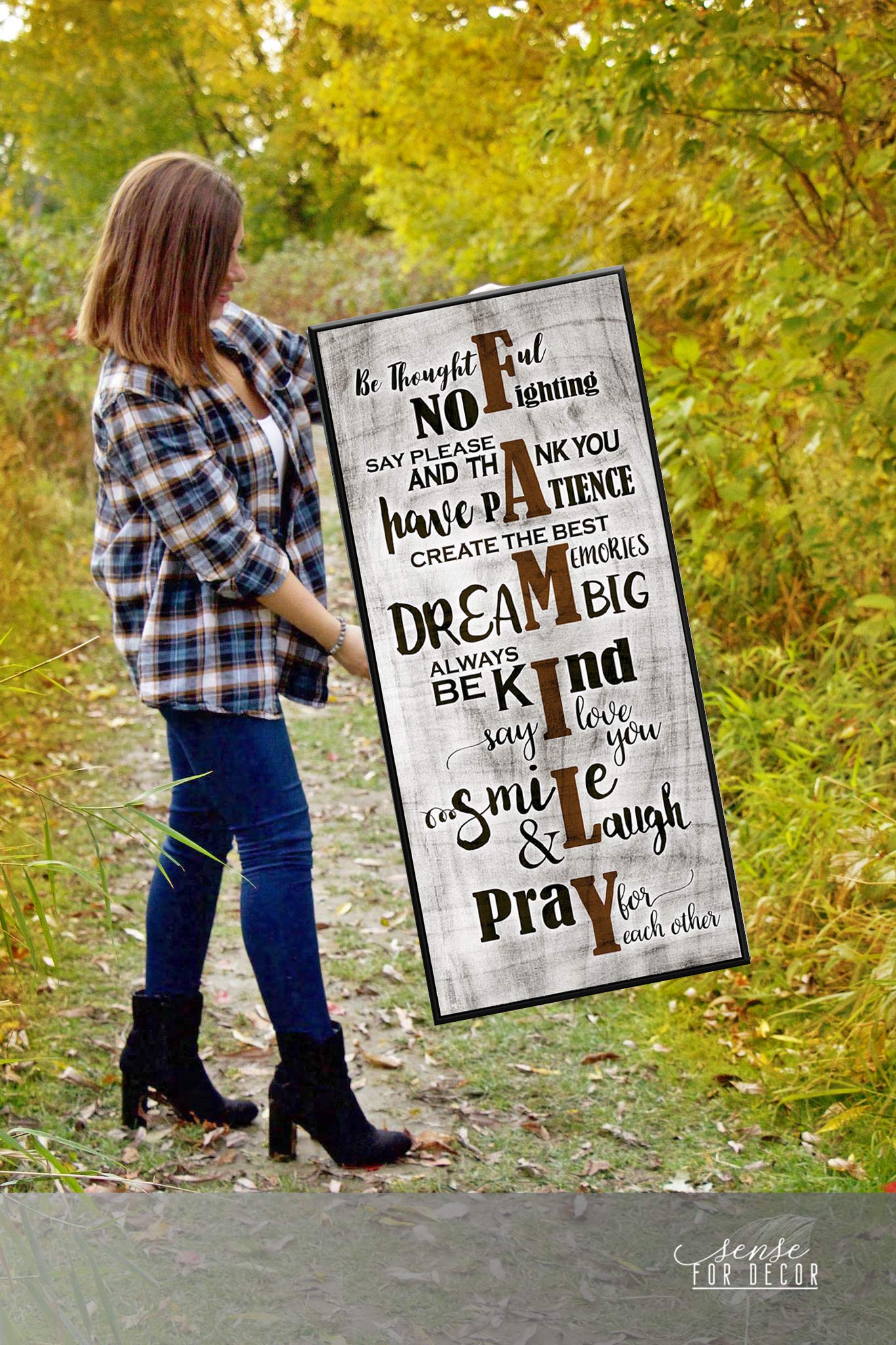 Farmhouse Family Sign Wall Art - Brown & Black Framed Canvas for Living Room Decor