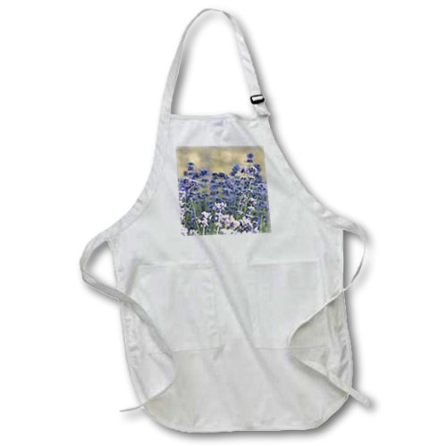 3D Rose Romantic Garden Lavender Flowers Floral Print Apron with Pouch Pockets - 22x24 Inch Medium Length Kitchen Apron for Cooking, Baking, Gardening & Outdoor BBQ Parties