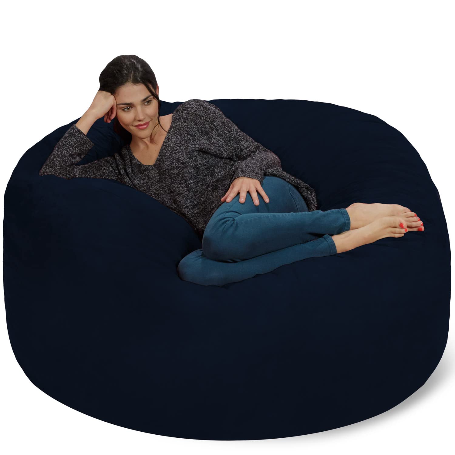 Chill Sack 5' Giant Memory Foam Bean Bag Chair - Ultra Soft Microfiber Cover - Midnight Blue - Perfect for Living Room, Game Room, Dorm & Relaxation