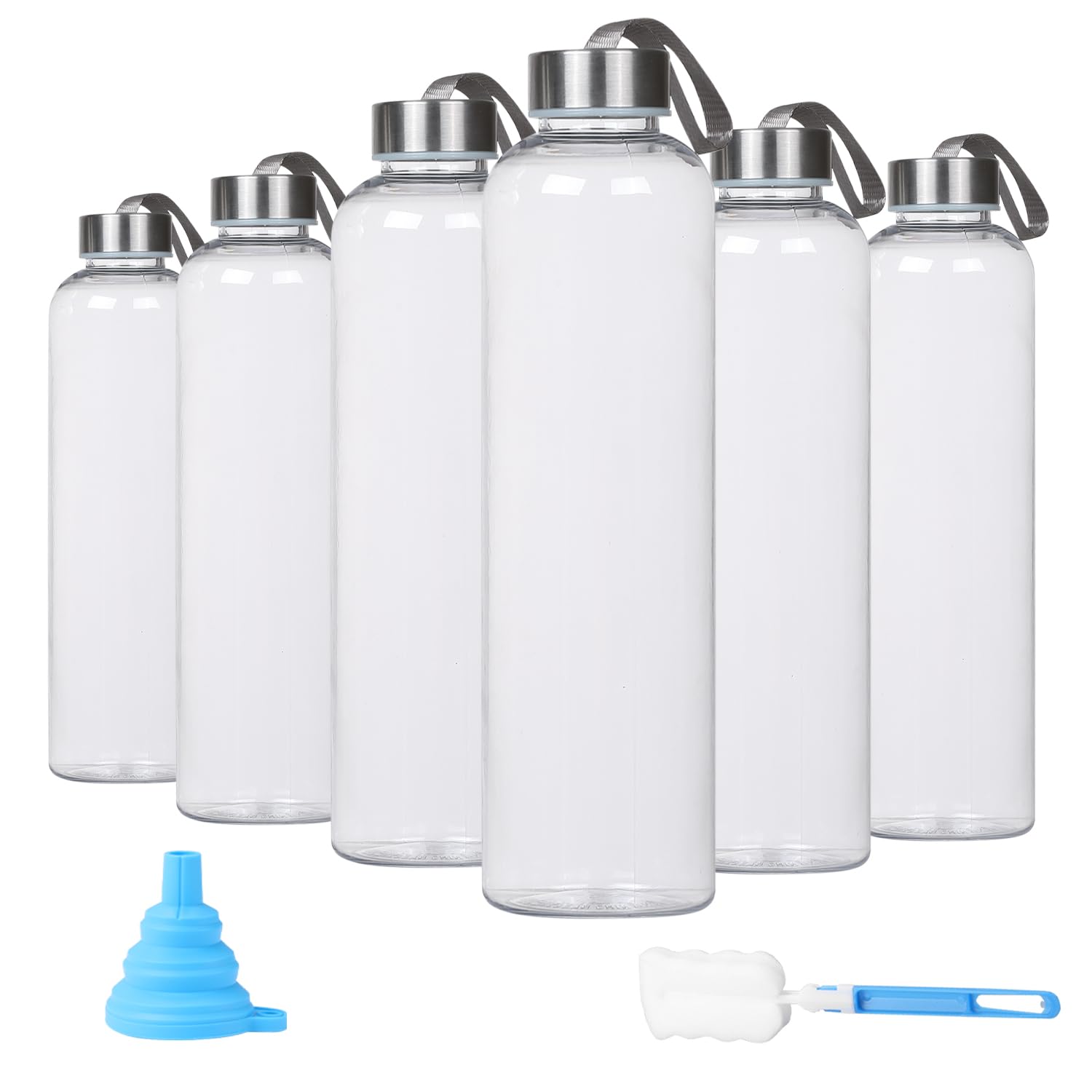 27 oz Clear Plastic Water Bottles with Lids - BPA Free, Leak Proof, Reusable & Eco Friendly Water Bottle Set (4 Pack) with Cleaning Brush - Perfect for Refrigerator Storage, Gym, Office & Outdoor Activities
