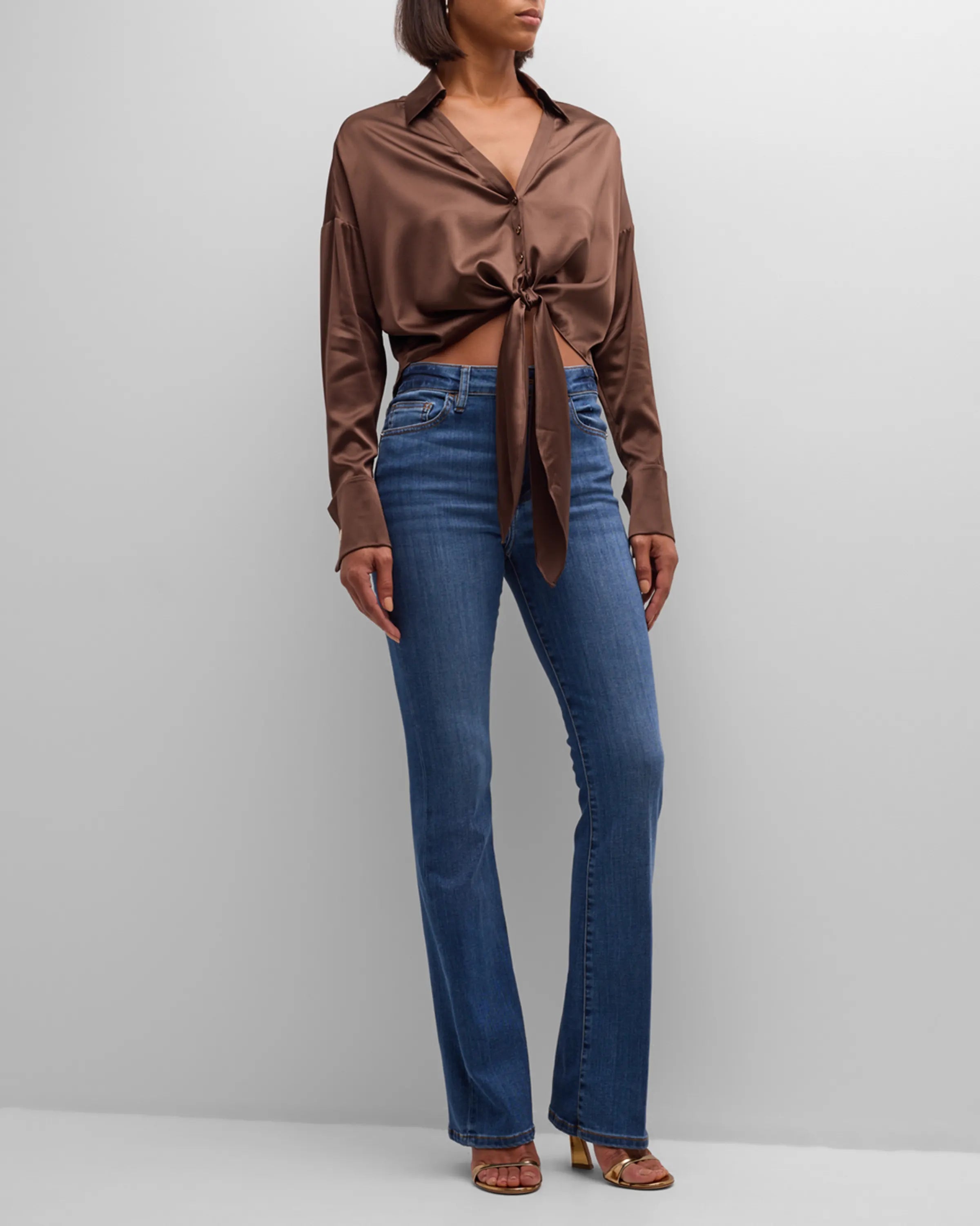 Farrah Silk Tie Front Blouse - Elegant Desert Print Women's Top for Work & Evening Wear