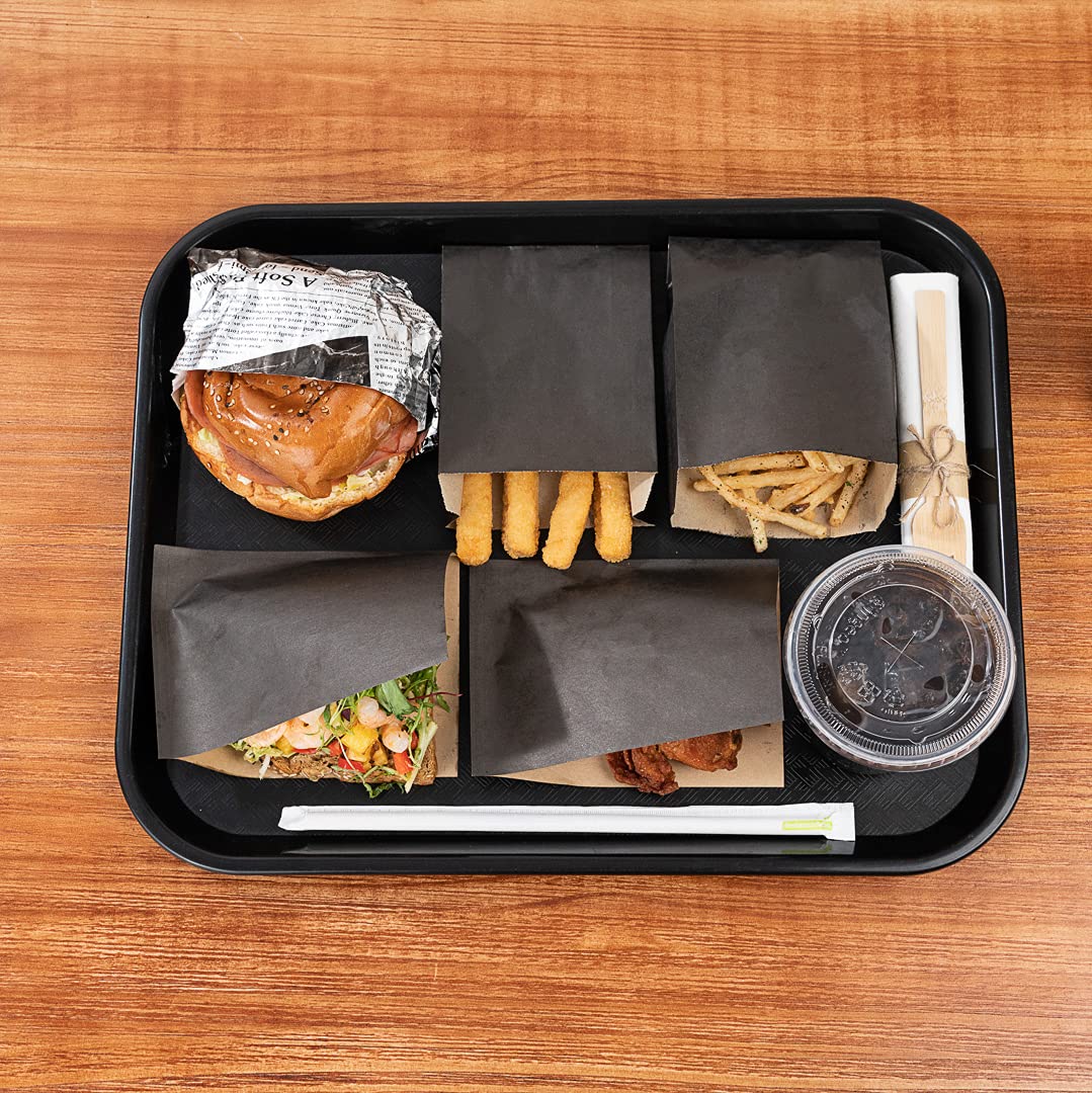 Restaurantware 14 x 18 Inch Fast Food Trays - Set of 50 Durable Rectangle Plastic Serving Trays | Dishwasher Safe, Textured Black Cafeteria Trays for Meals, Glassware & Buffet Service | Perfect for Restaurants, Schools, and Catering Events
