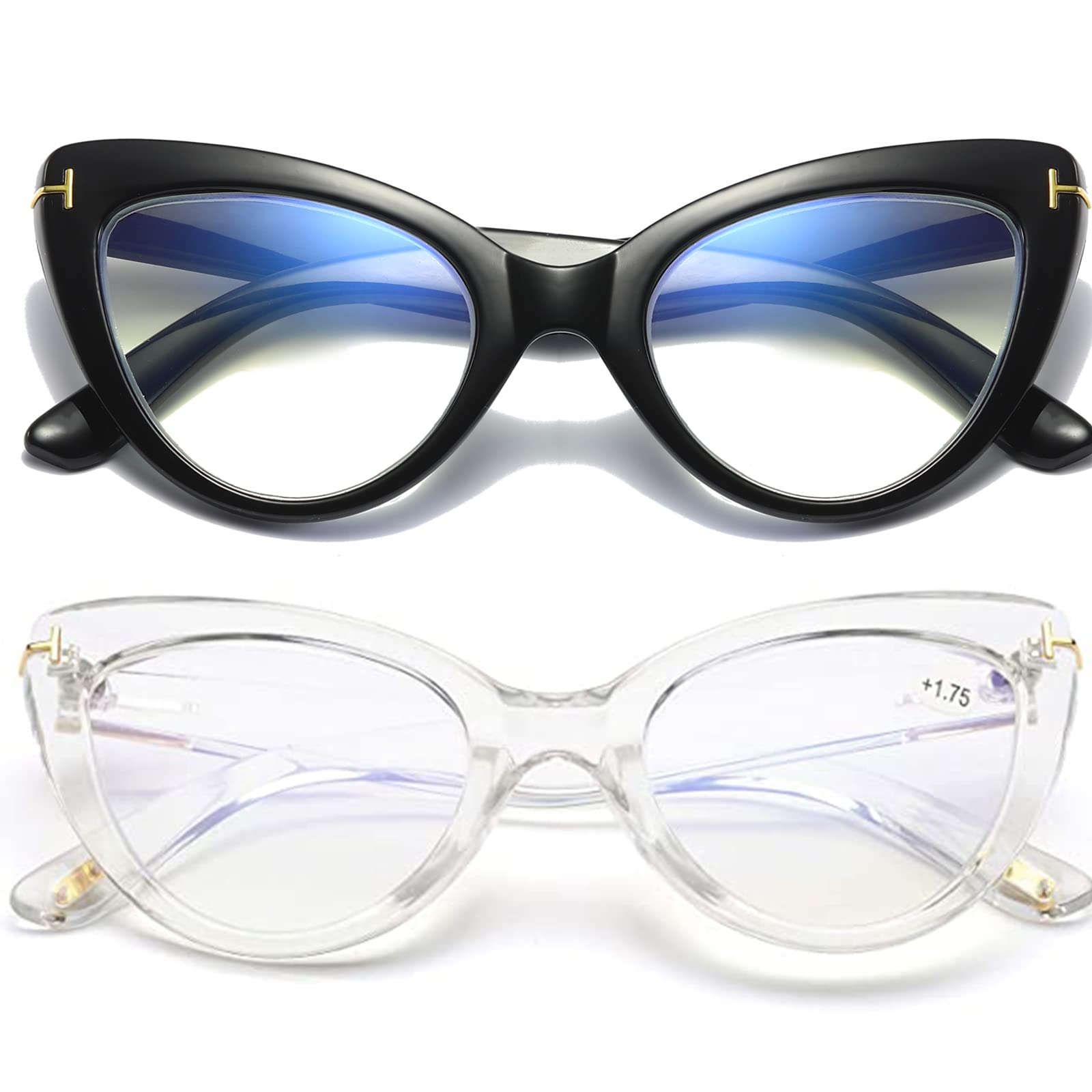 Viseng 2 Pack Women's Oversized Cat Eye Reading Glasses with Blue Light Blocking for Computer Use, Stylish +1.5 Magnification Readers - Perfect for Office Work, Screen Time & Fashion Accessories