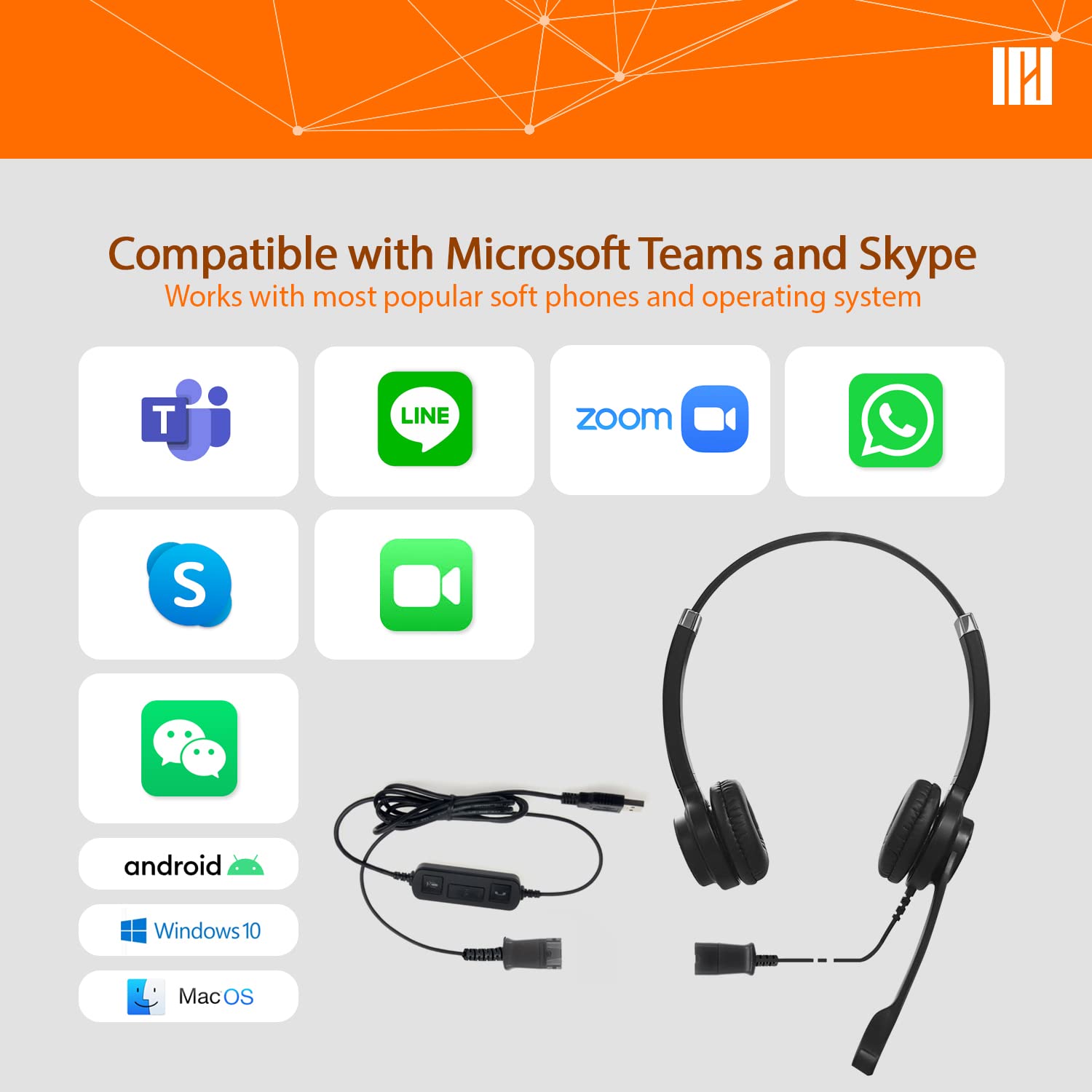 IPD IPH-255 USB Noise Cancelling Headset with Microphone for Office & Call Centers | Compatible with Skype, Microsoft Teams, Cisco Jabber | Perfect for Remote Work & Online Meetings