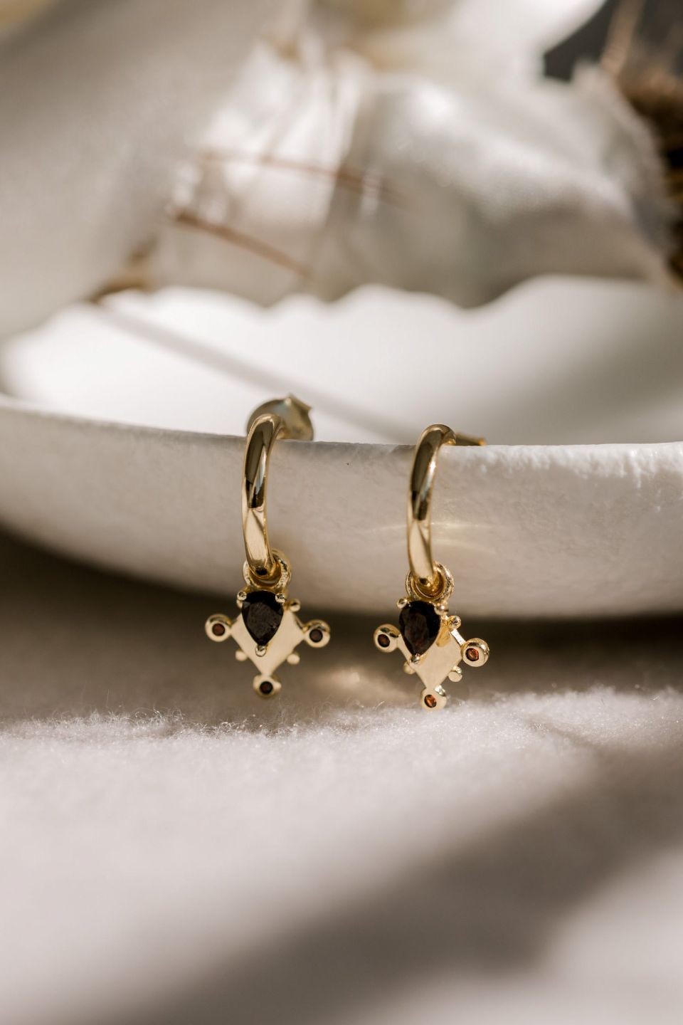 Mini Gold Hoop Earrings with Black Garnet - Elegant Dainty Jewelry for Women - Perfect for Everyday Wear, Parties & Gifts