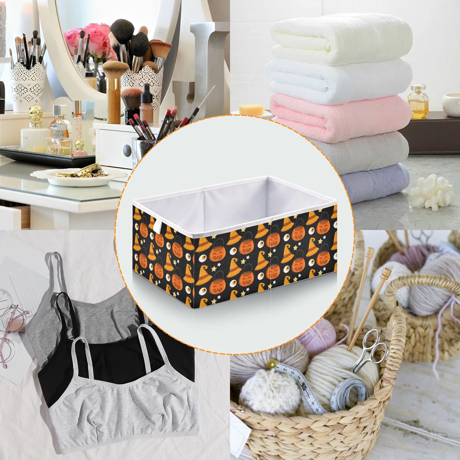 Foldable Collapsible Halloween Pumpkin Storage Baskets - 16 x 11 Inch Fabric Storage Bins for Shelves, Pantry, Closet & Nursery Organization | Perfect for Toys, Home Decor & Seasonal Storage